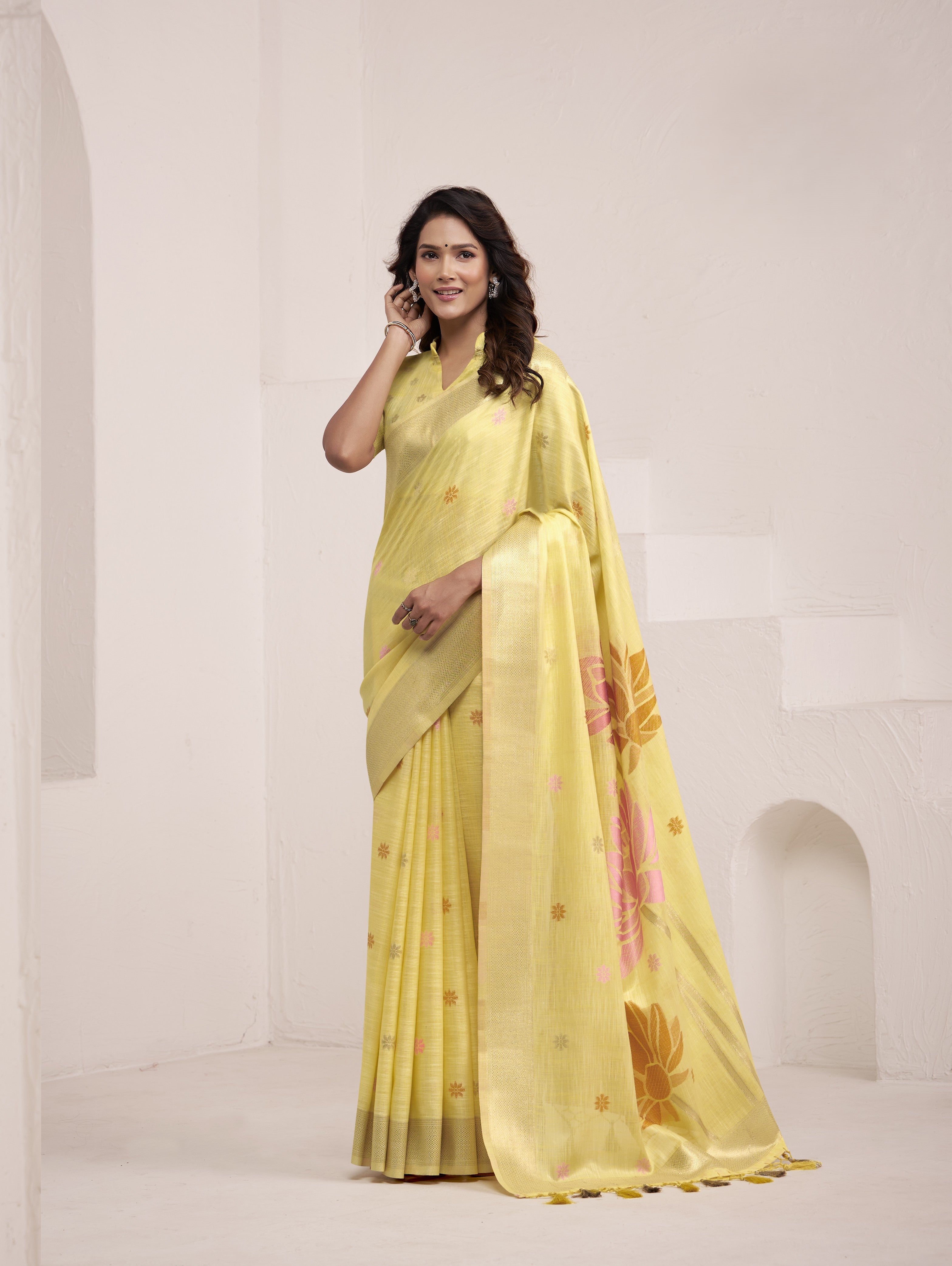 Yellow Linen Saree