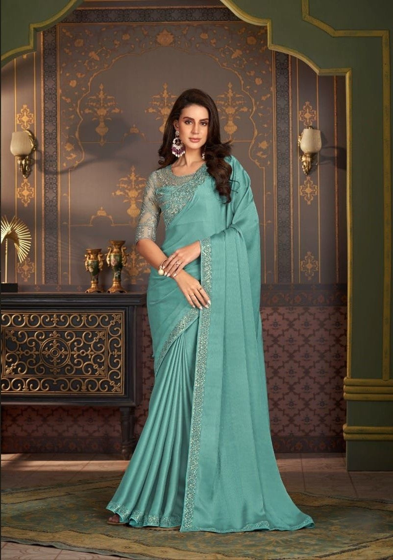 Turquoise Blue Georgette Saree