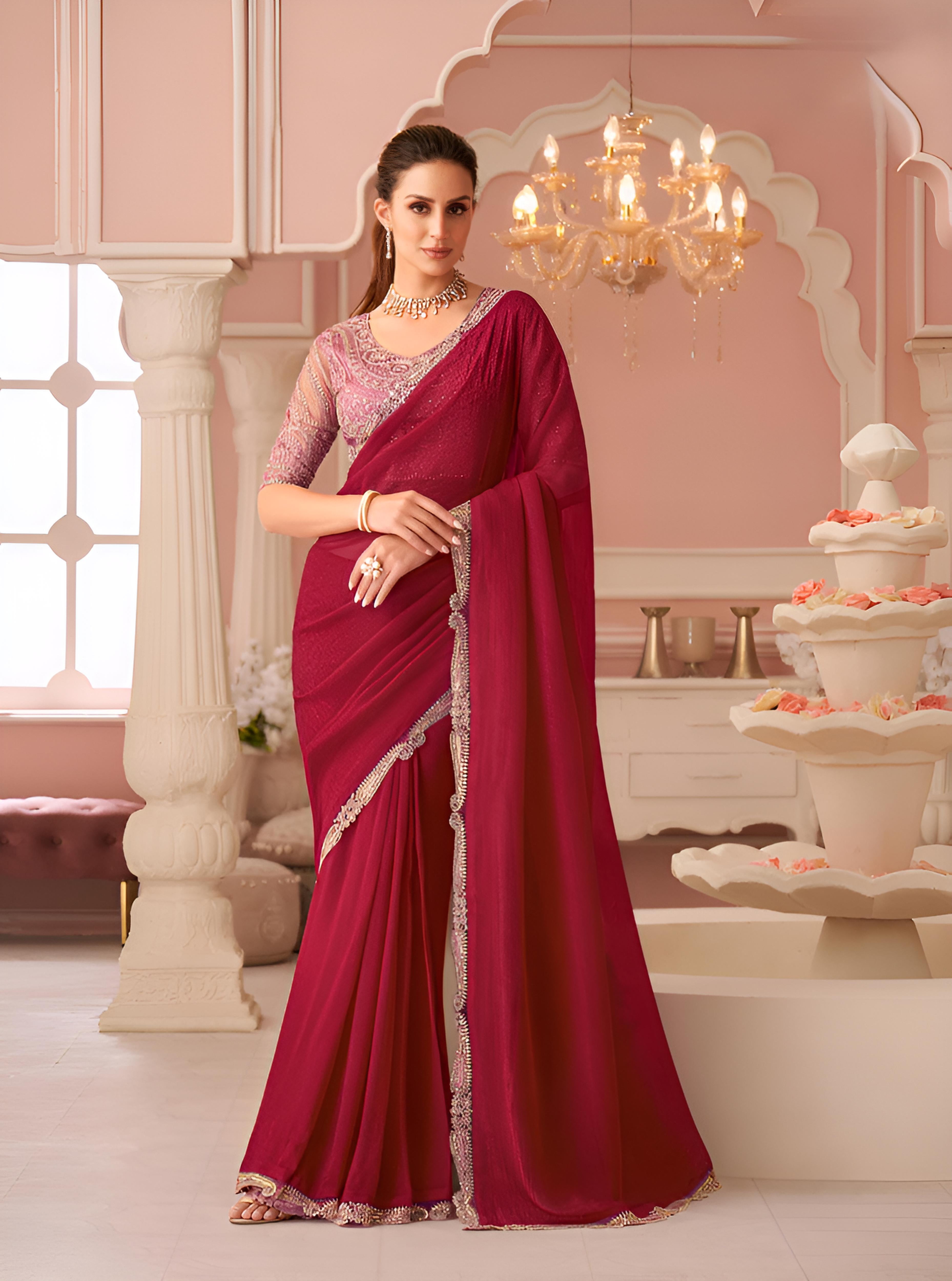 Dark Maroon Georgette Saree