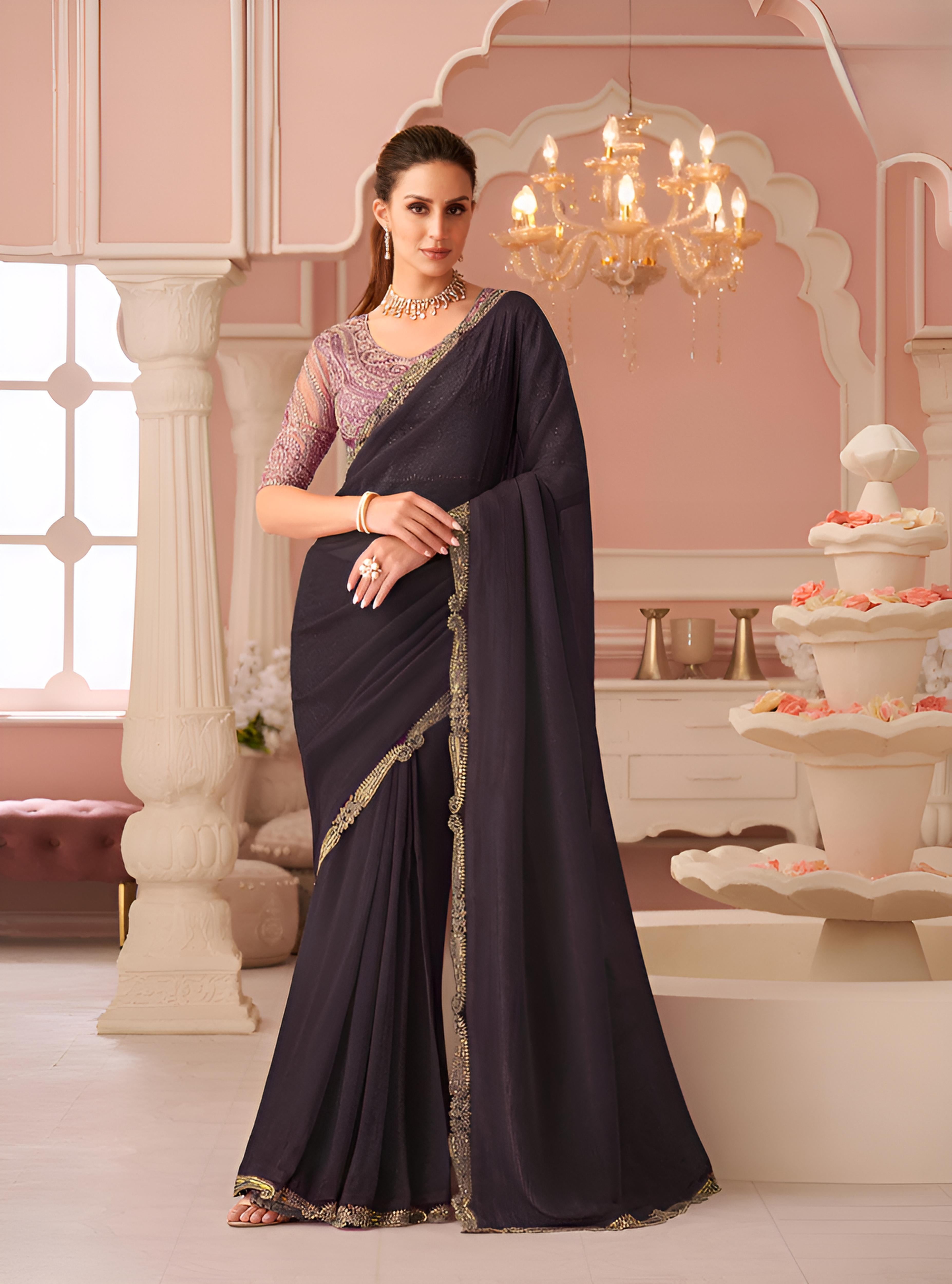 Dark Brown Georgette Saree