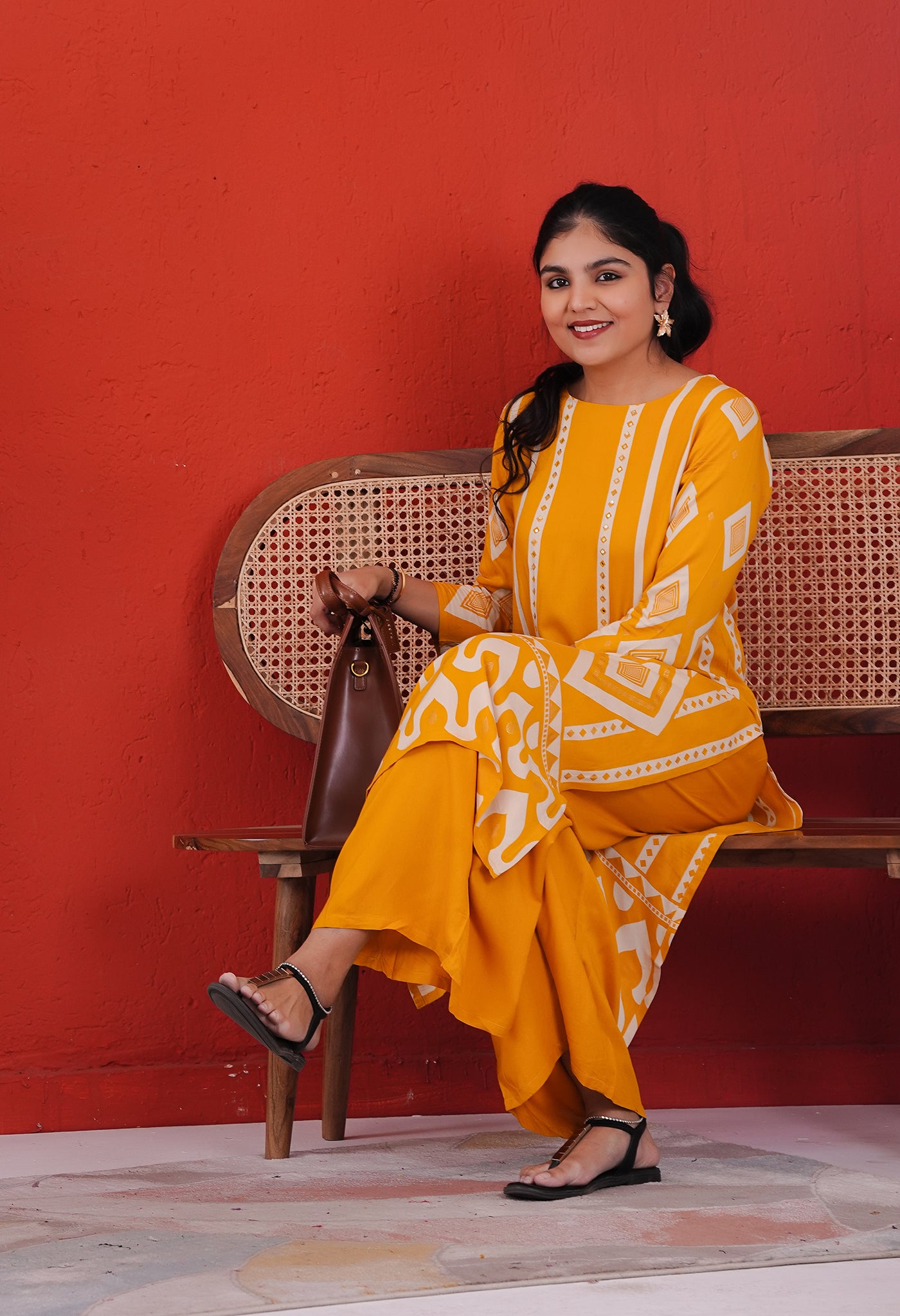 Dark Yellow Rayon Kurta Pant Set