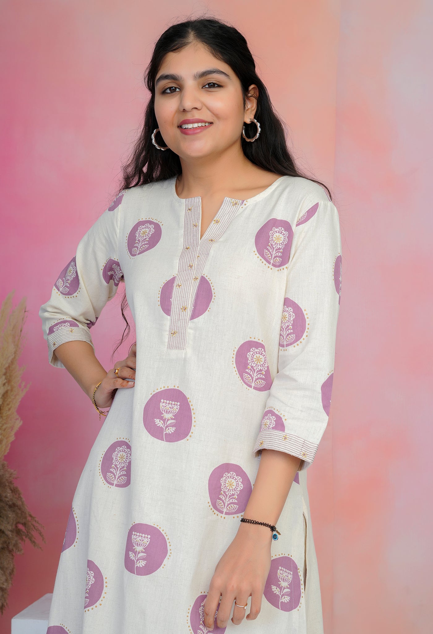 Mauve & Cream Cotton Flex Kurta Palazzo Set