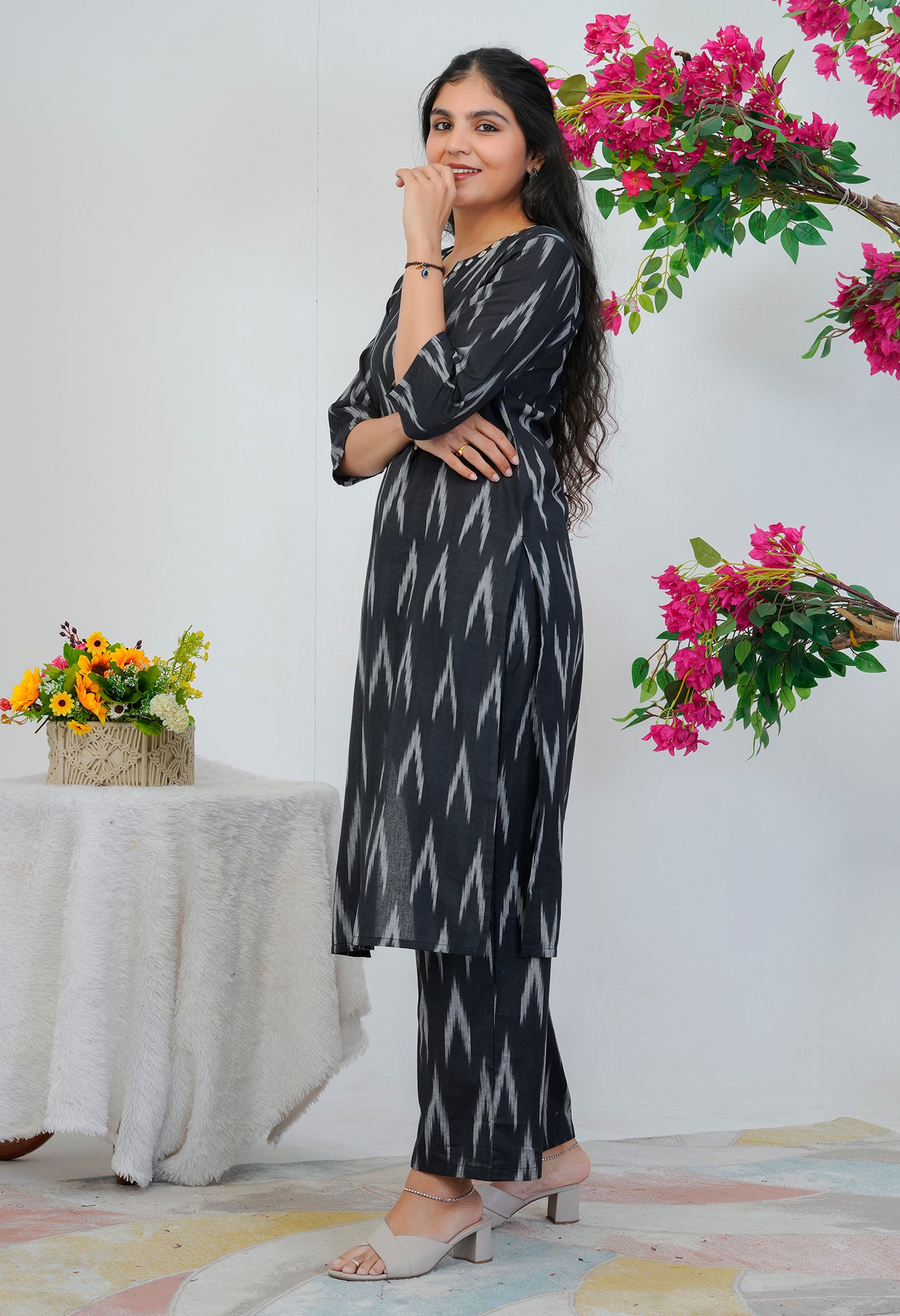 Black & Grey Cotton Kurta Palazzo Set