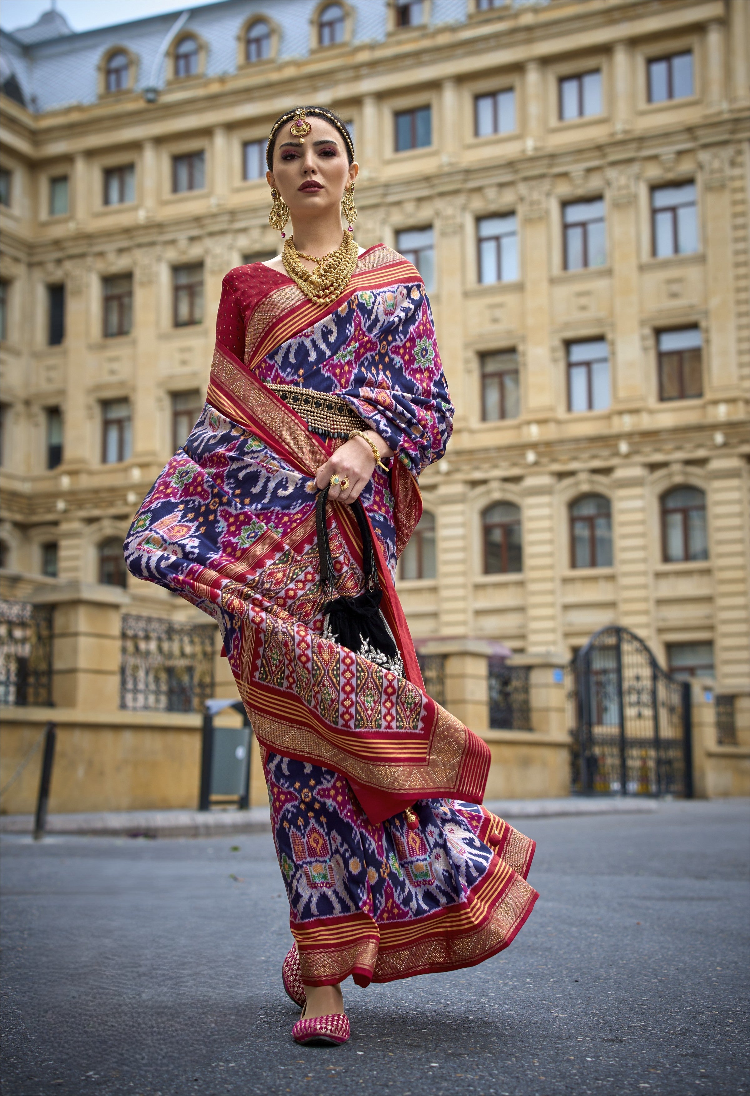 Dark Blue Mercerized Sigma Silk Patola Saree