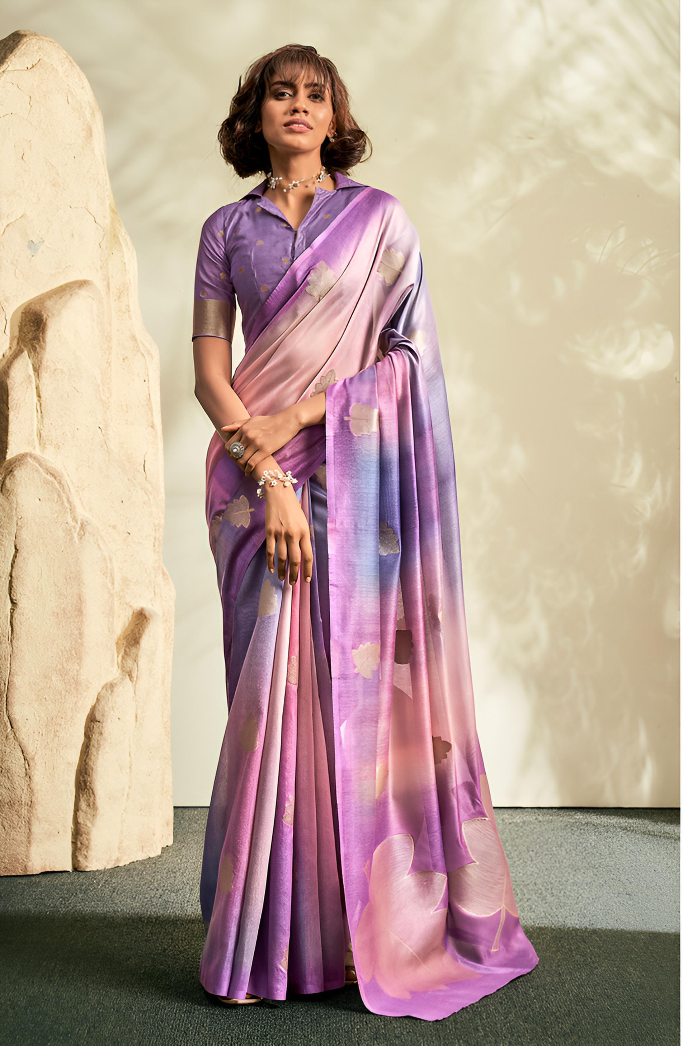 Purple And Pink Soft Handloom Silk Saree