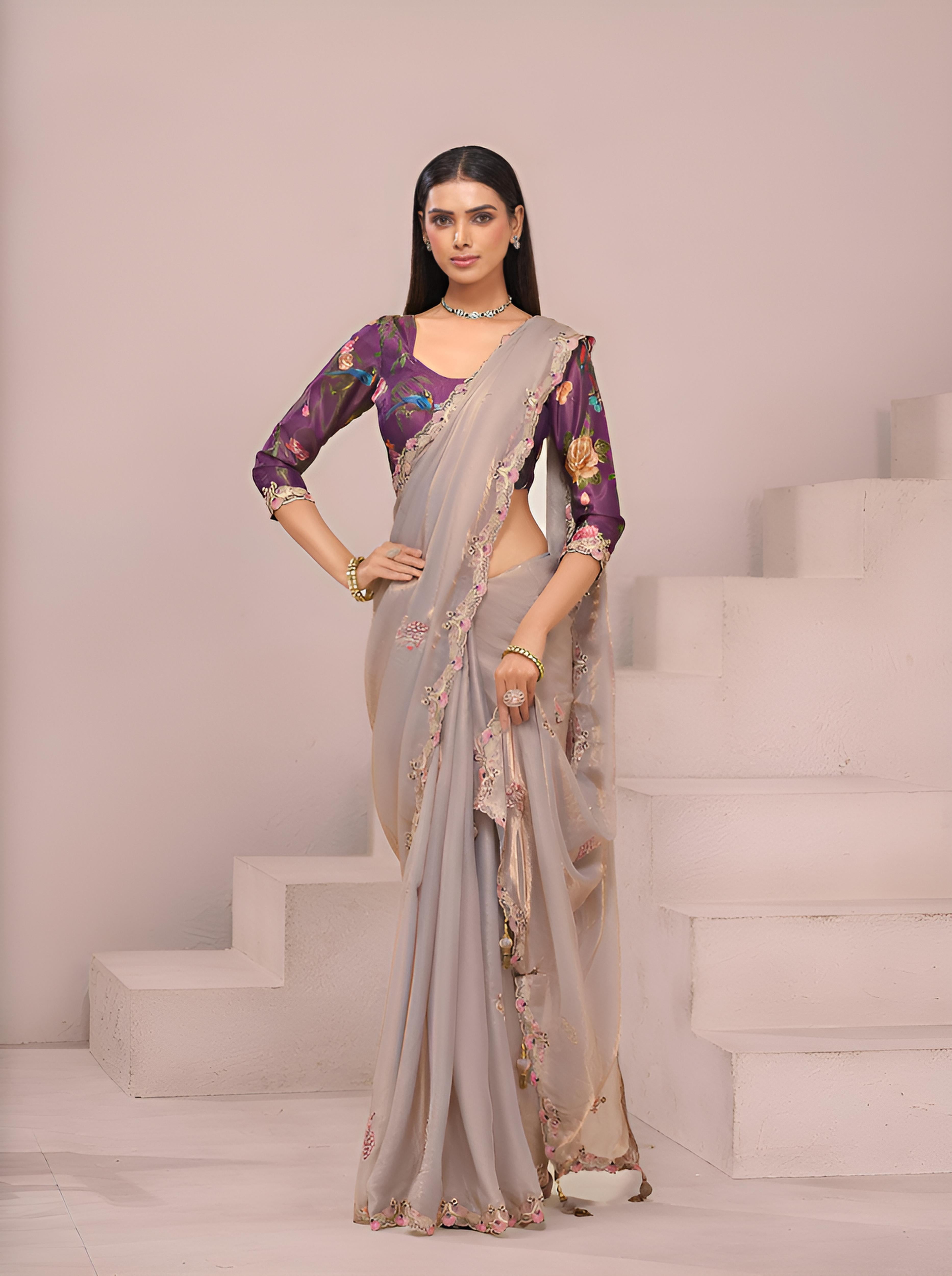 Champagne Beige Fancy Fabric Saree