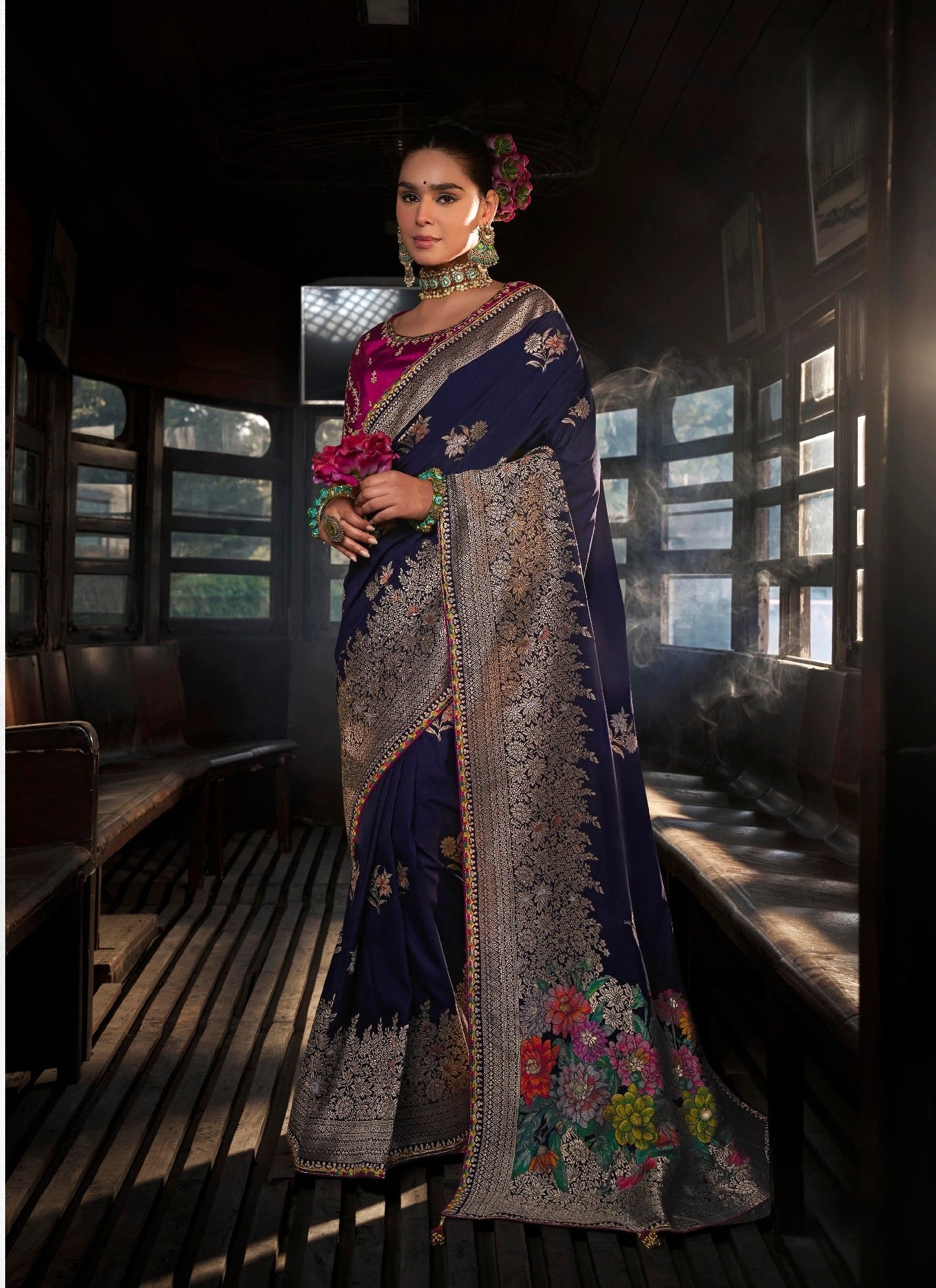 Navy Blue Soft Dola Viscose Silk Saree