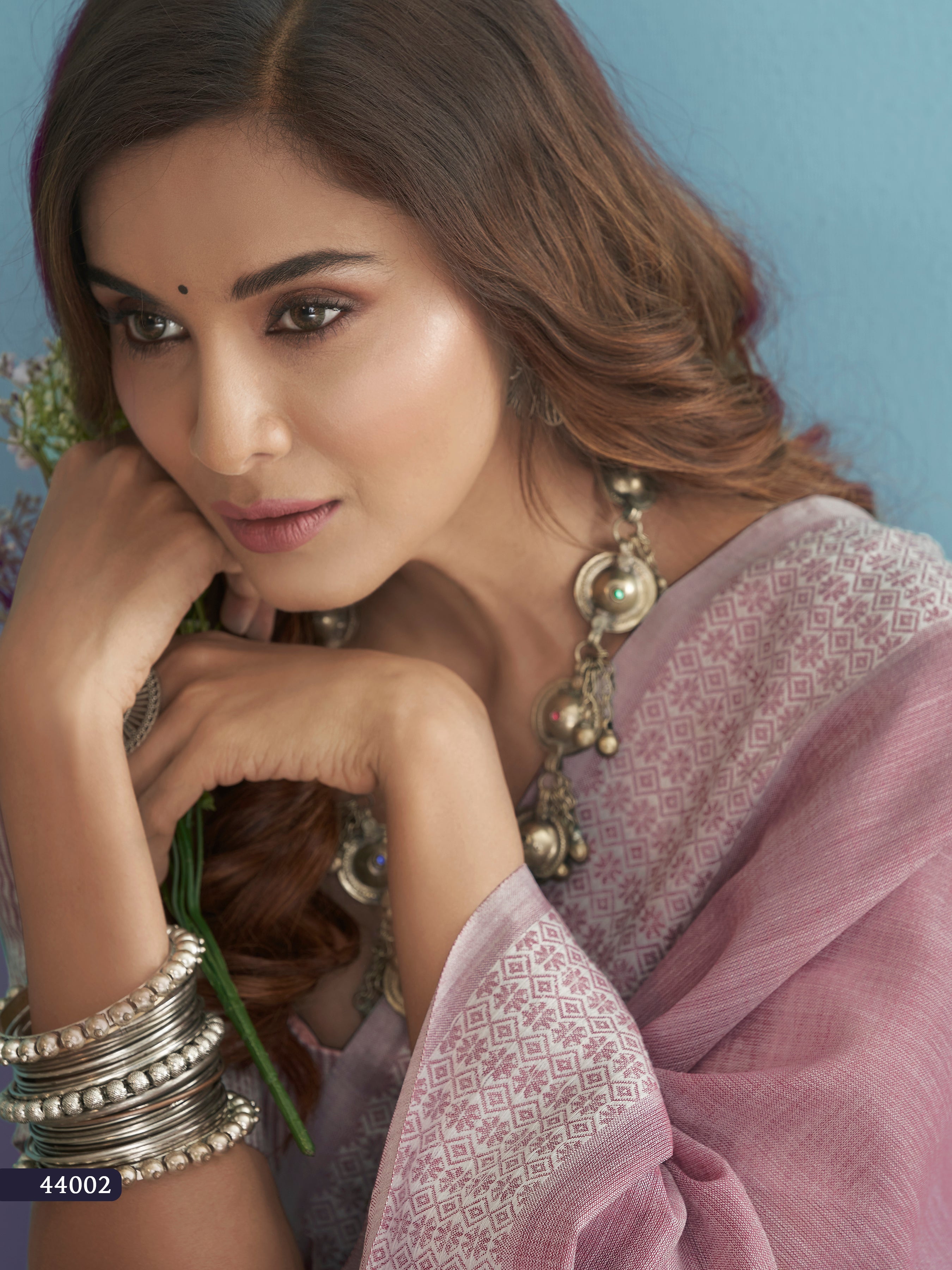 Light Pink Lakhnavi Silk Saree