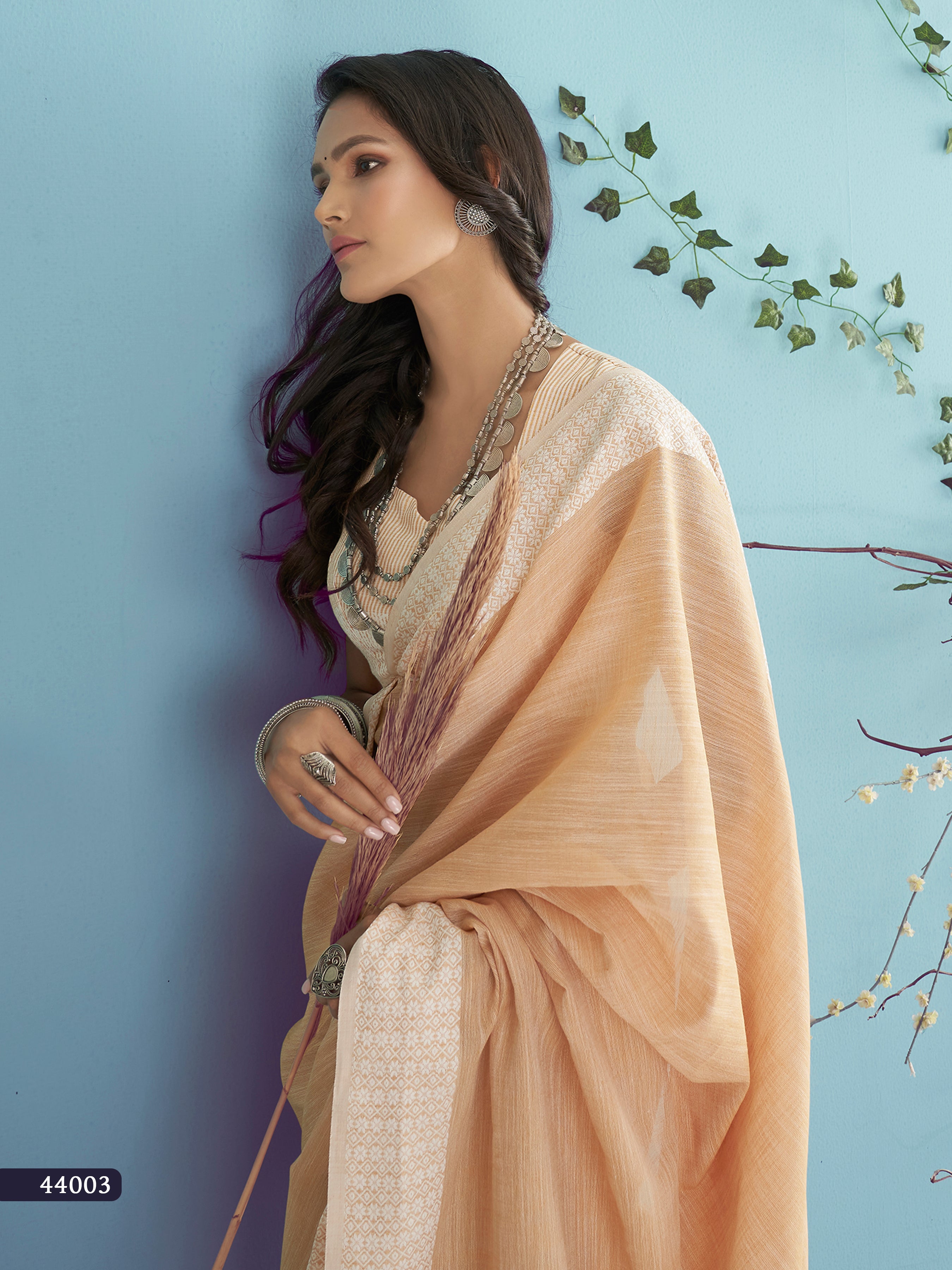 Beige Lakhnavi Silk Saree
