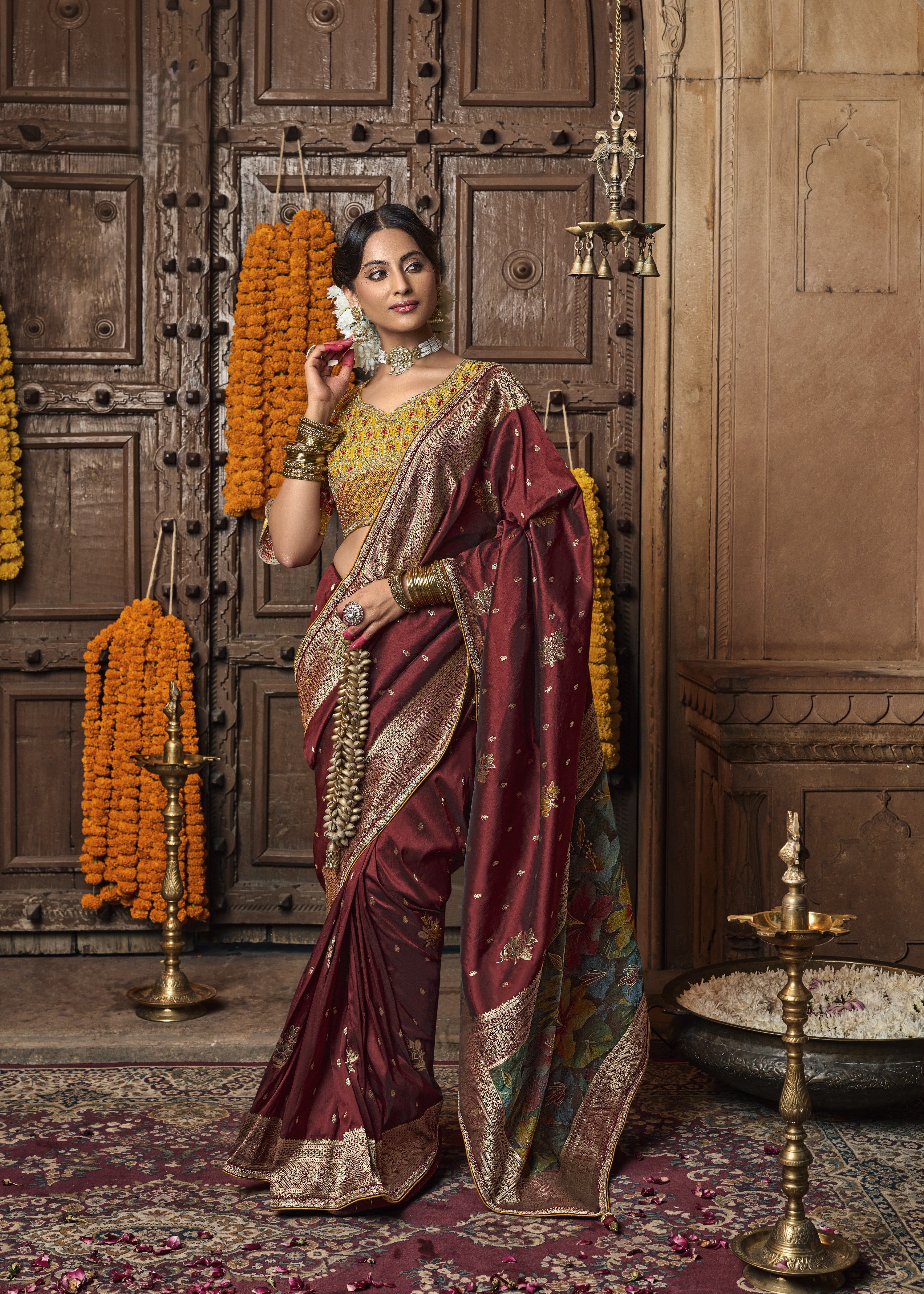 Maroon Pure Silk Weaving Saree