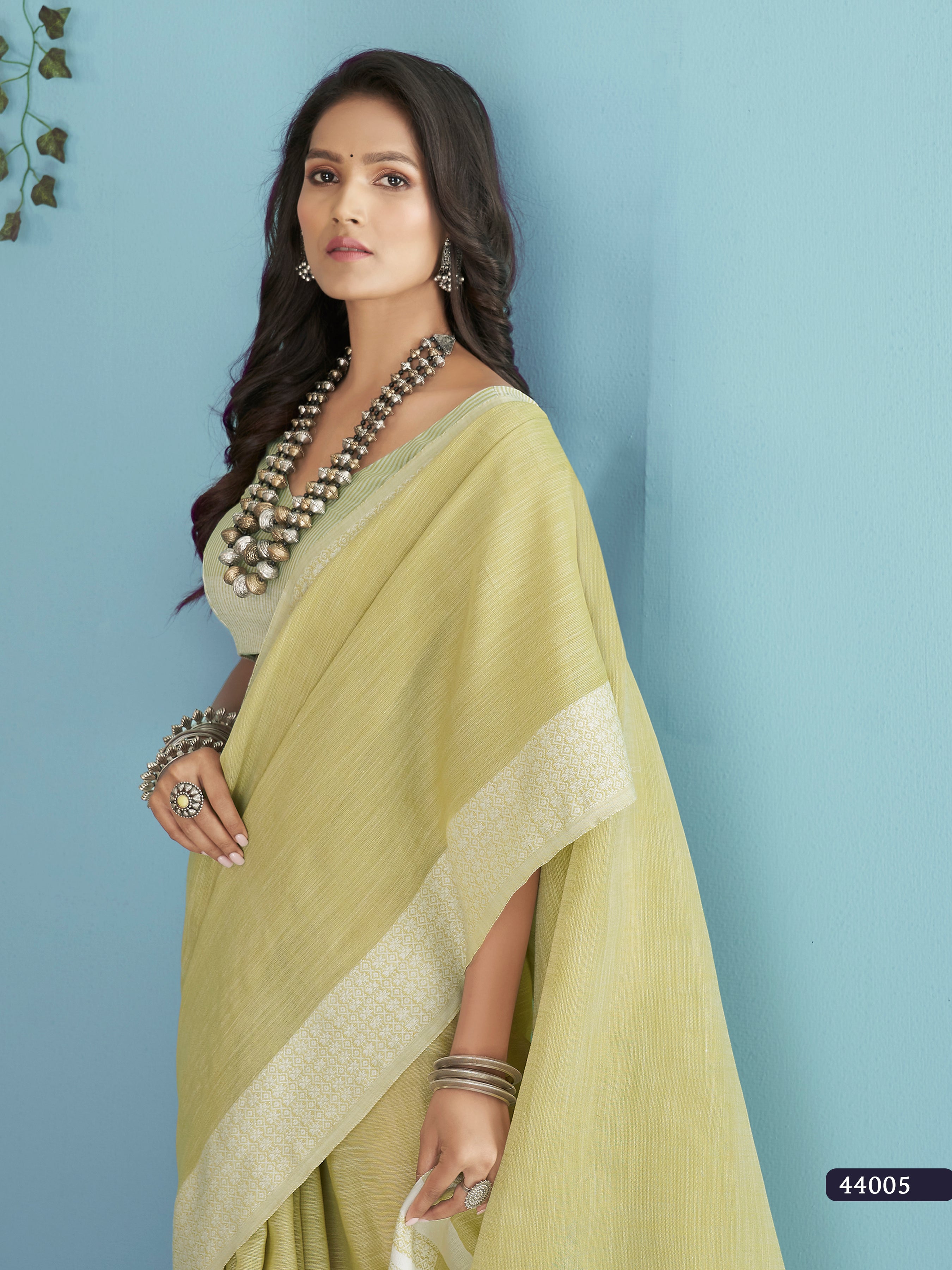 Light Yellow Lakhnavi Silk Saree