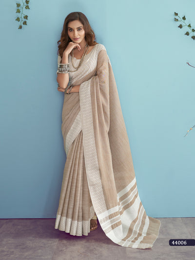 Cream Lakhnavi Silk Saree