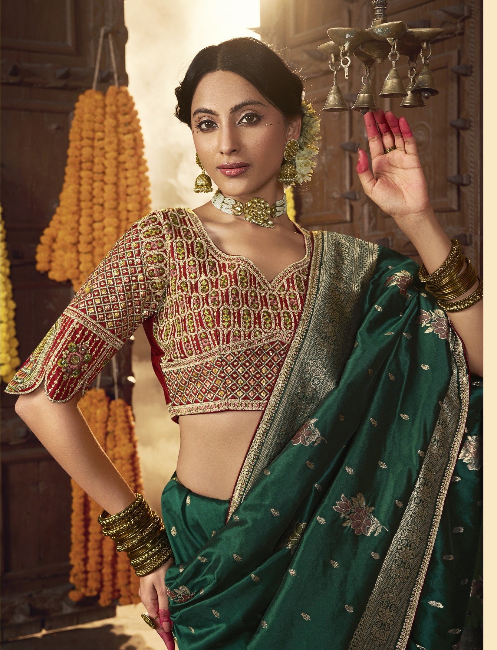 Teal Green Pure Silk Weaving Saree