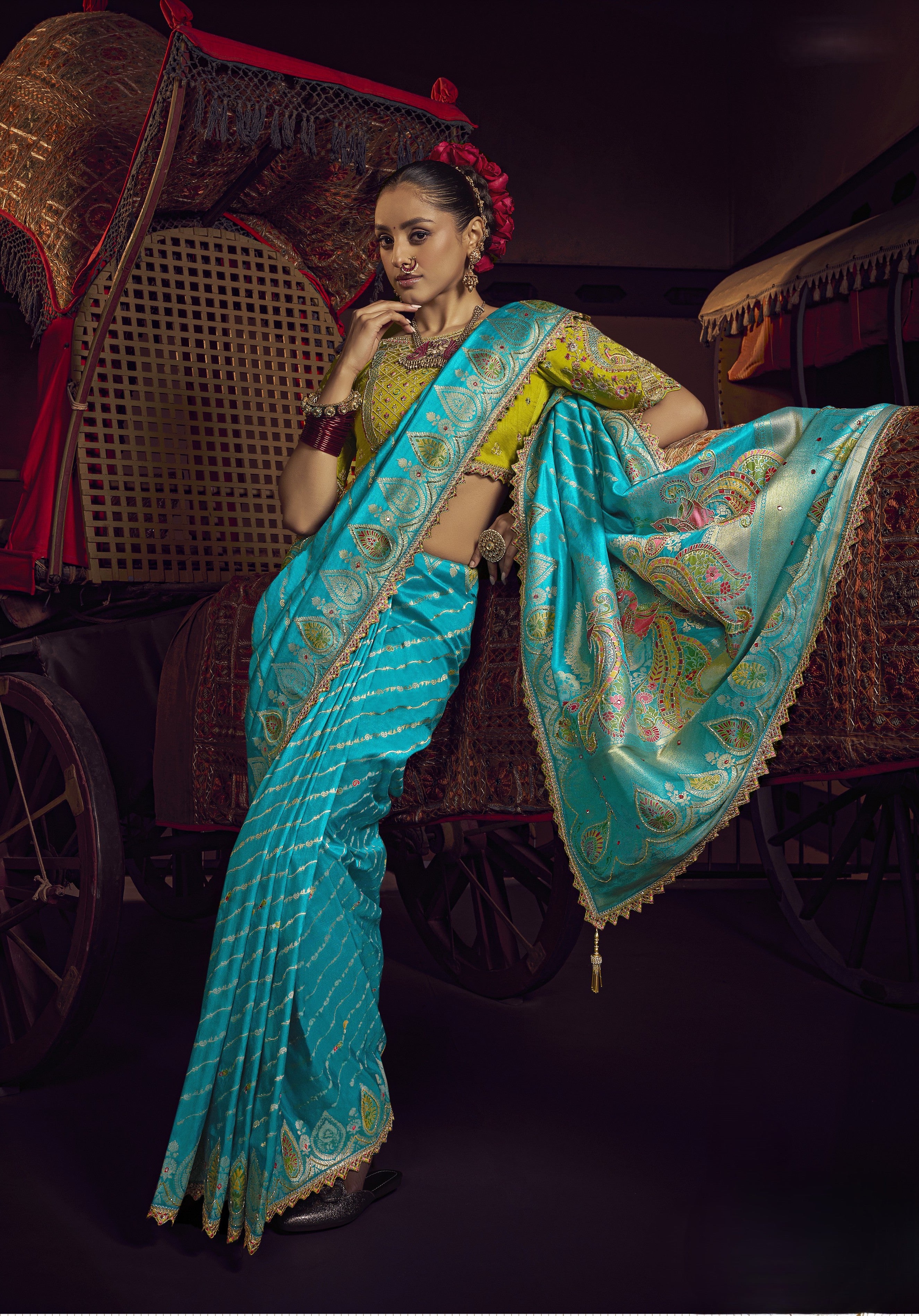 Blue Viscose Dola Silk Saree