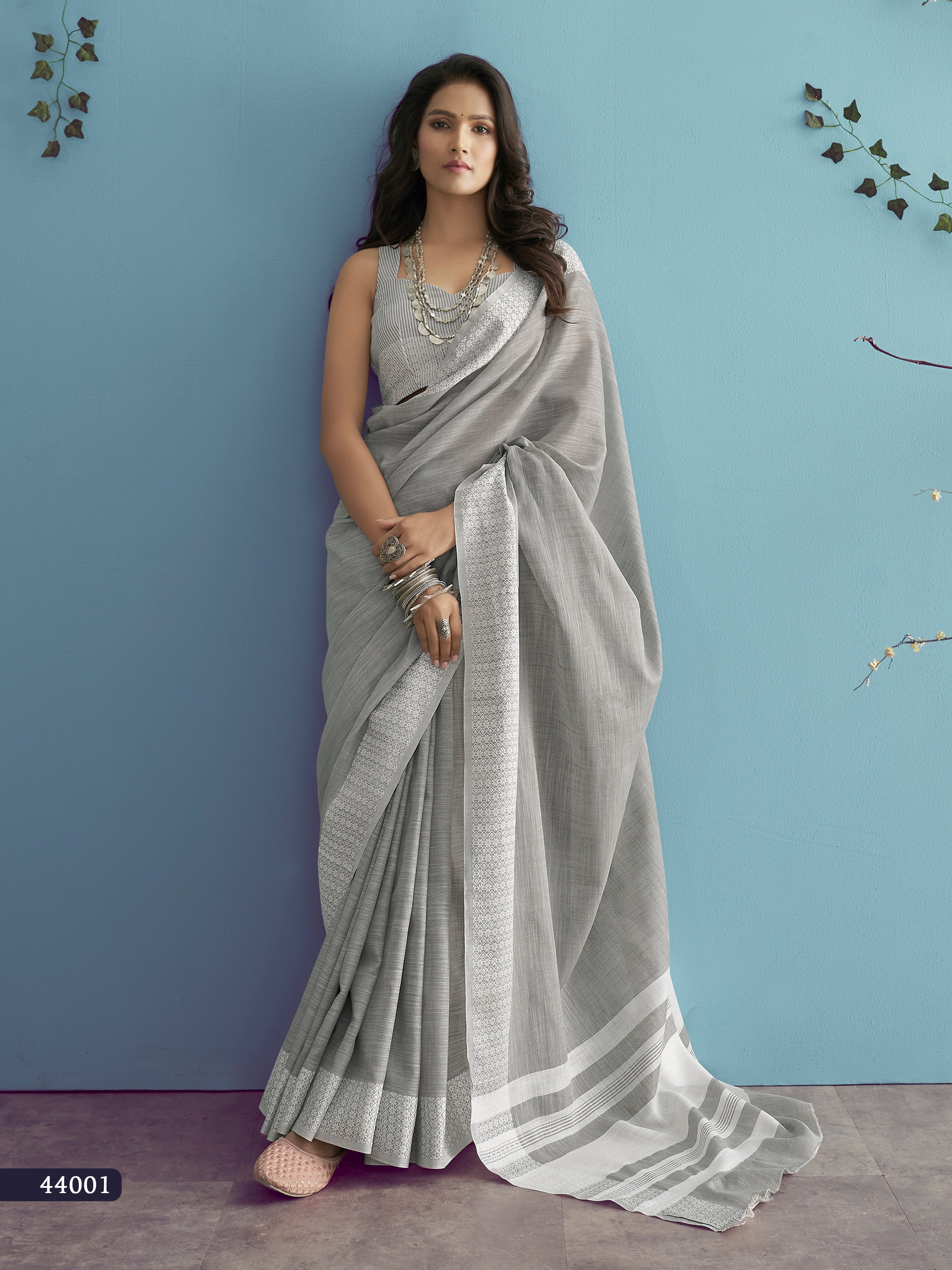 Grey Lakhnavi Silk Saree