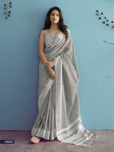 Grey Lakhnavi Silk Saree