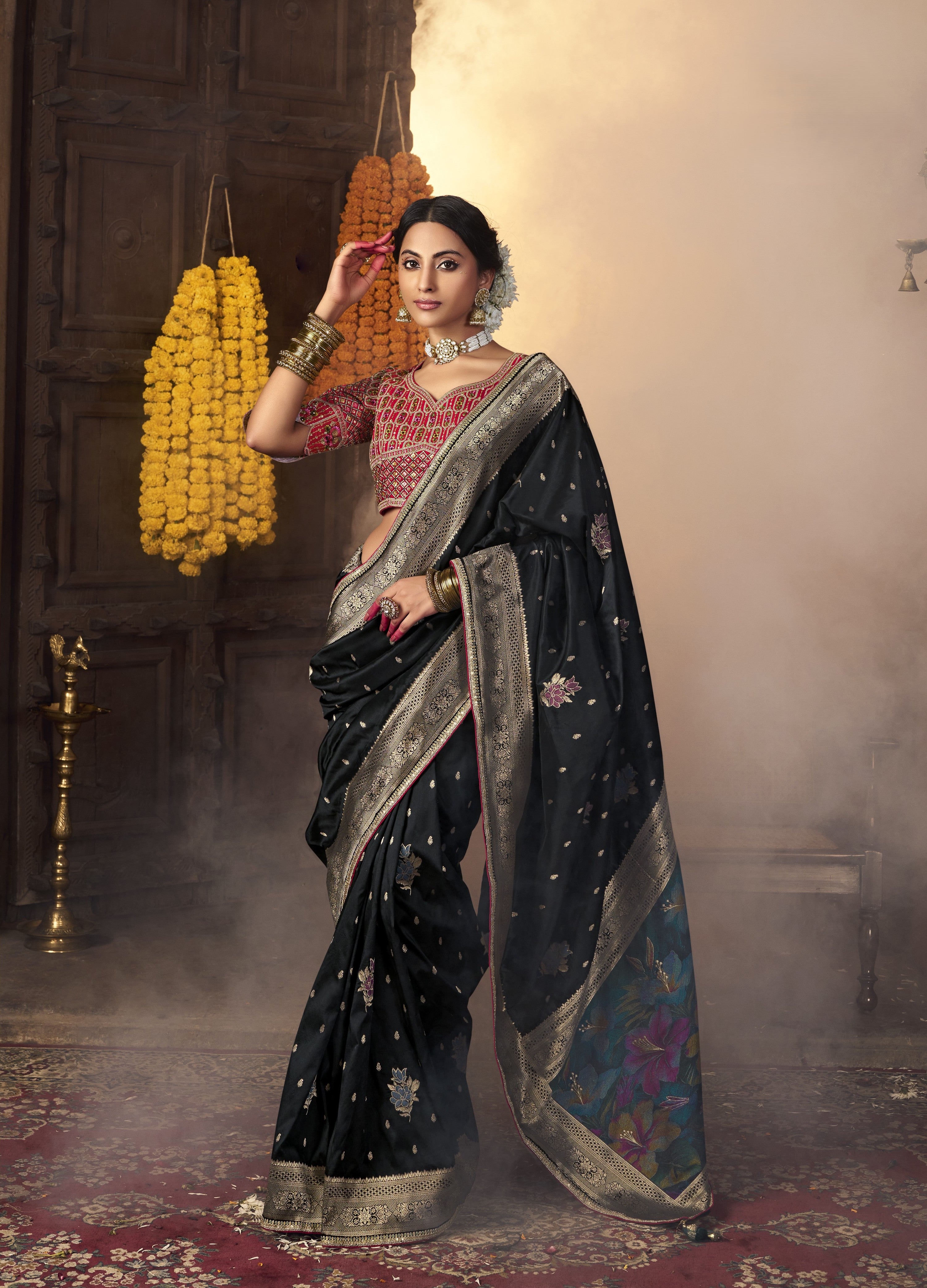Black Pure Silk Weaving Saree