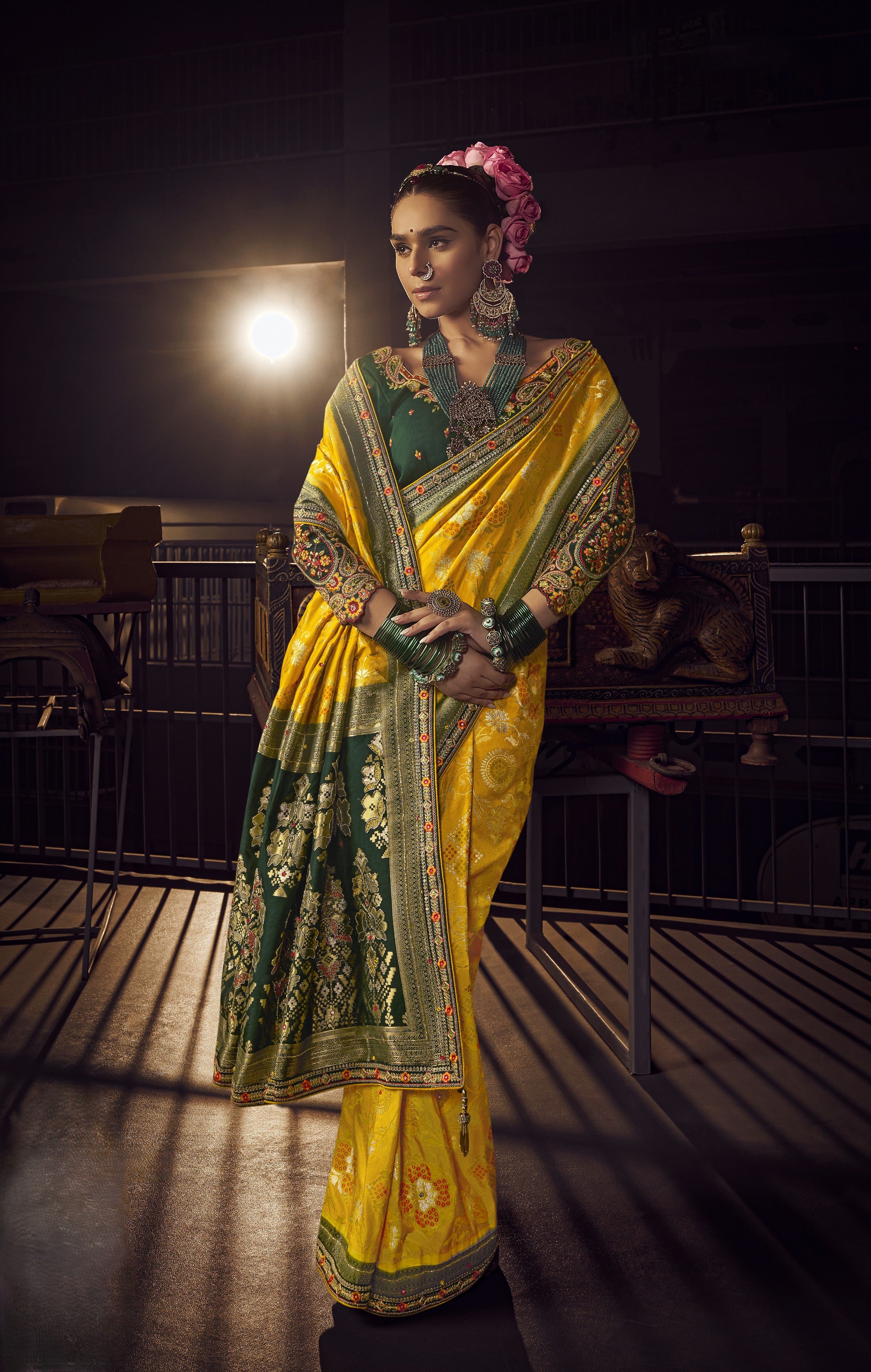 Gold Yellow Viscose Dola Silk Saree