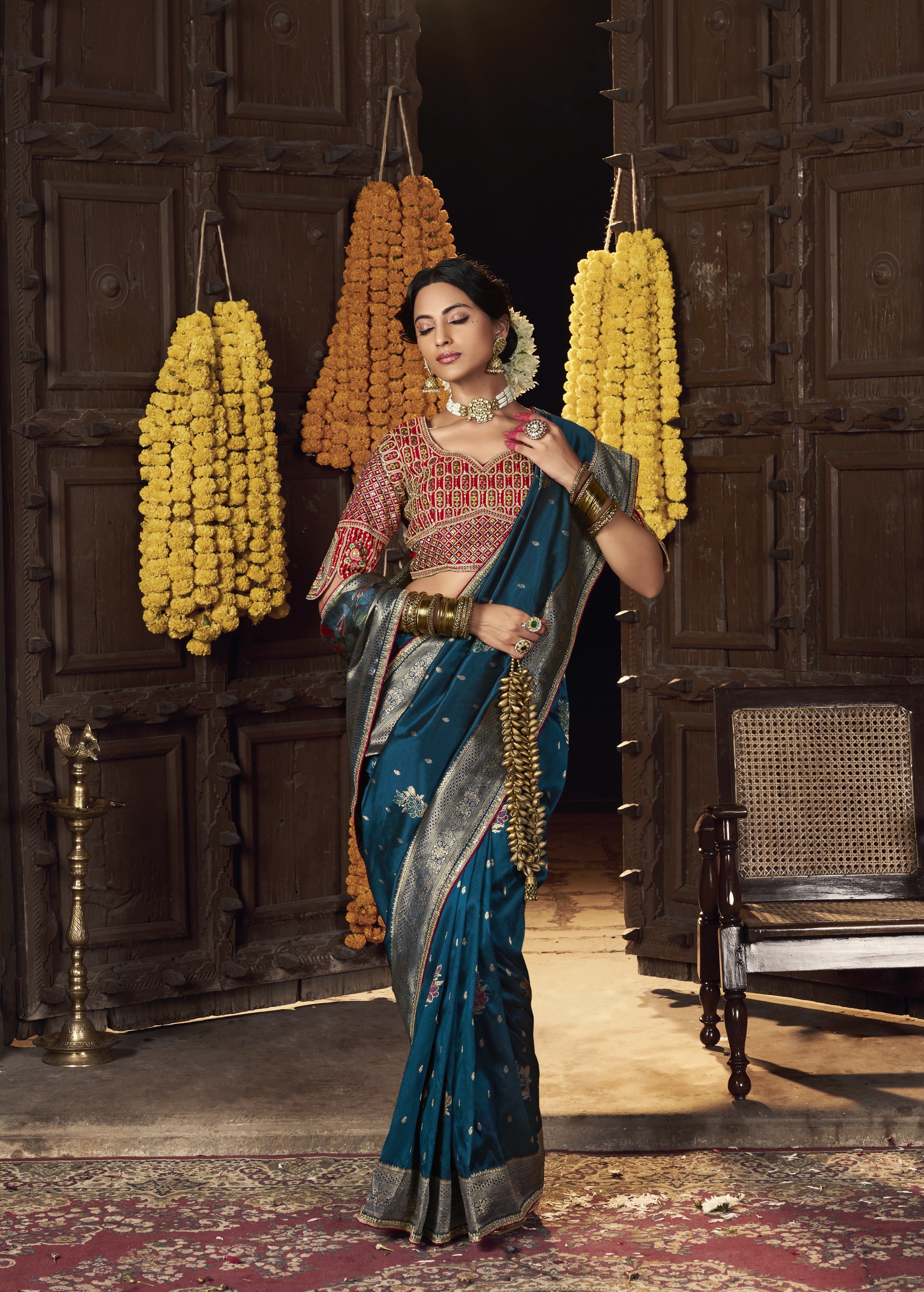 Teal Blue Pure Silk Weaving Saree