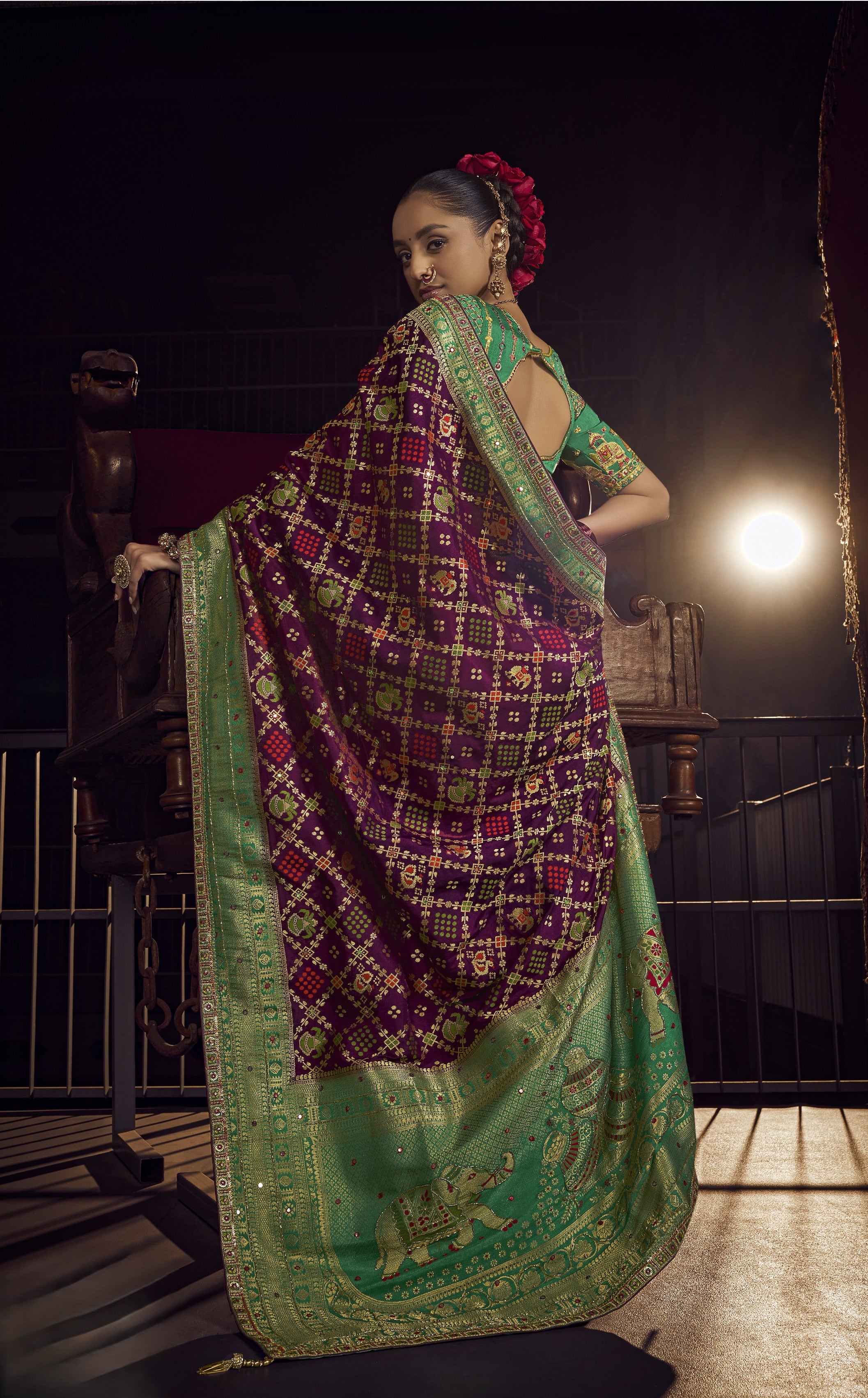 Green & Magenta Viscose Dola Silk Saree