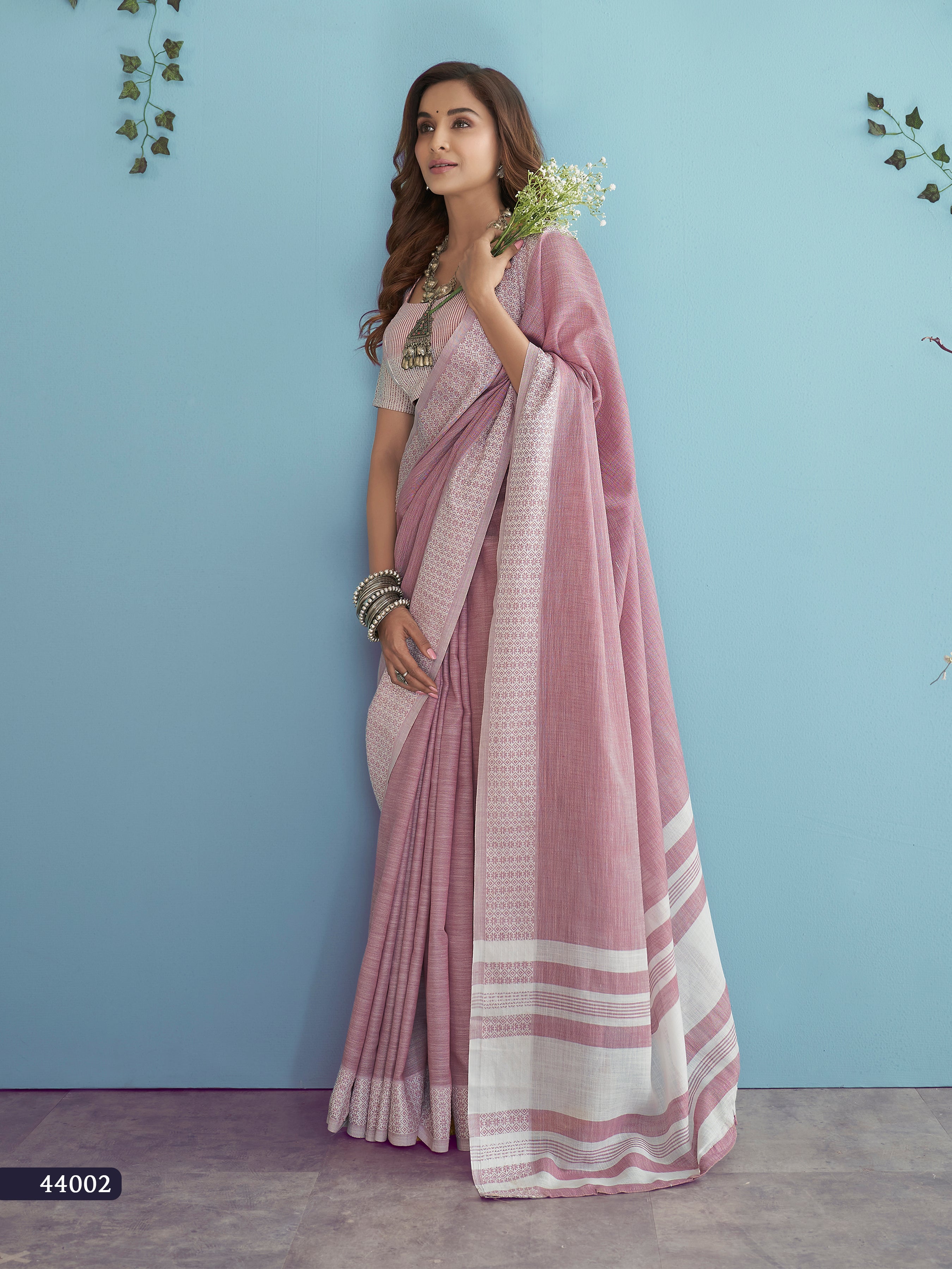 Light Pink Lakhnavi Silk Saree