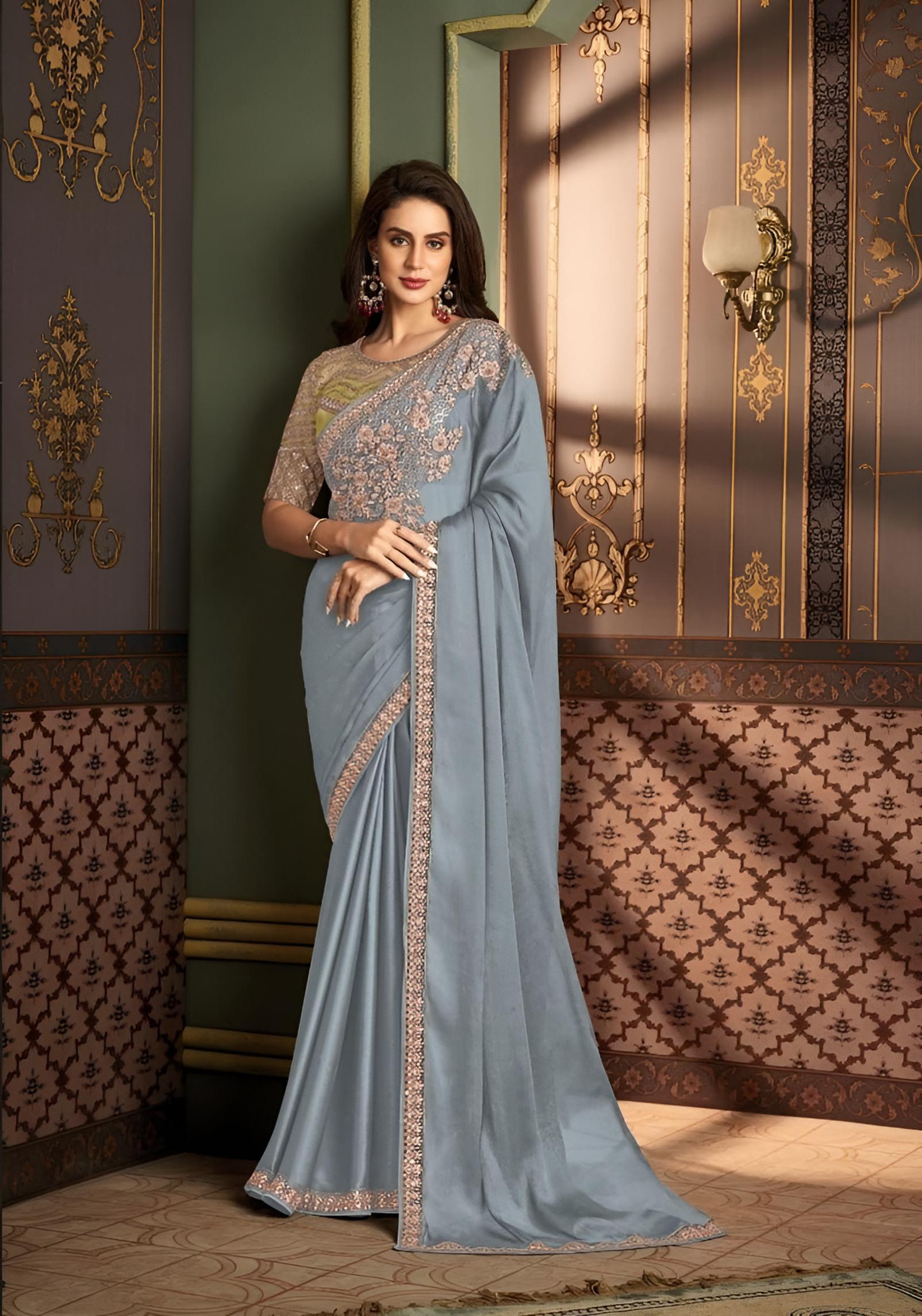 Dusty Blue Fancy Fabric Saree