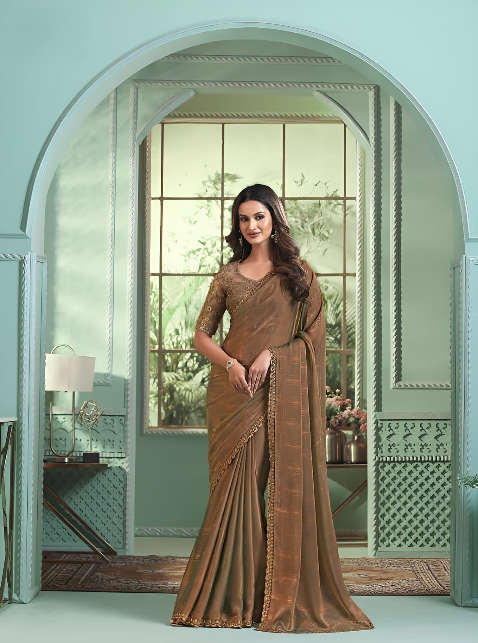 Bronze Brown Fancy Fabric Saree