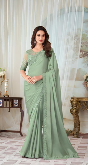 Sage Green Fancy Fabric Saree