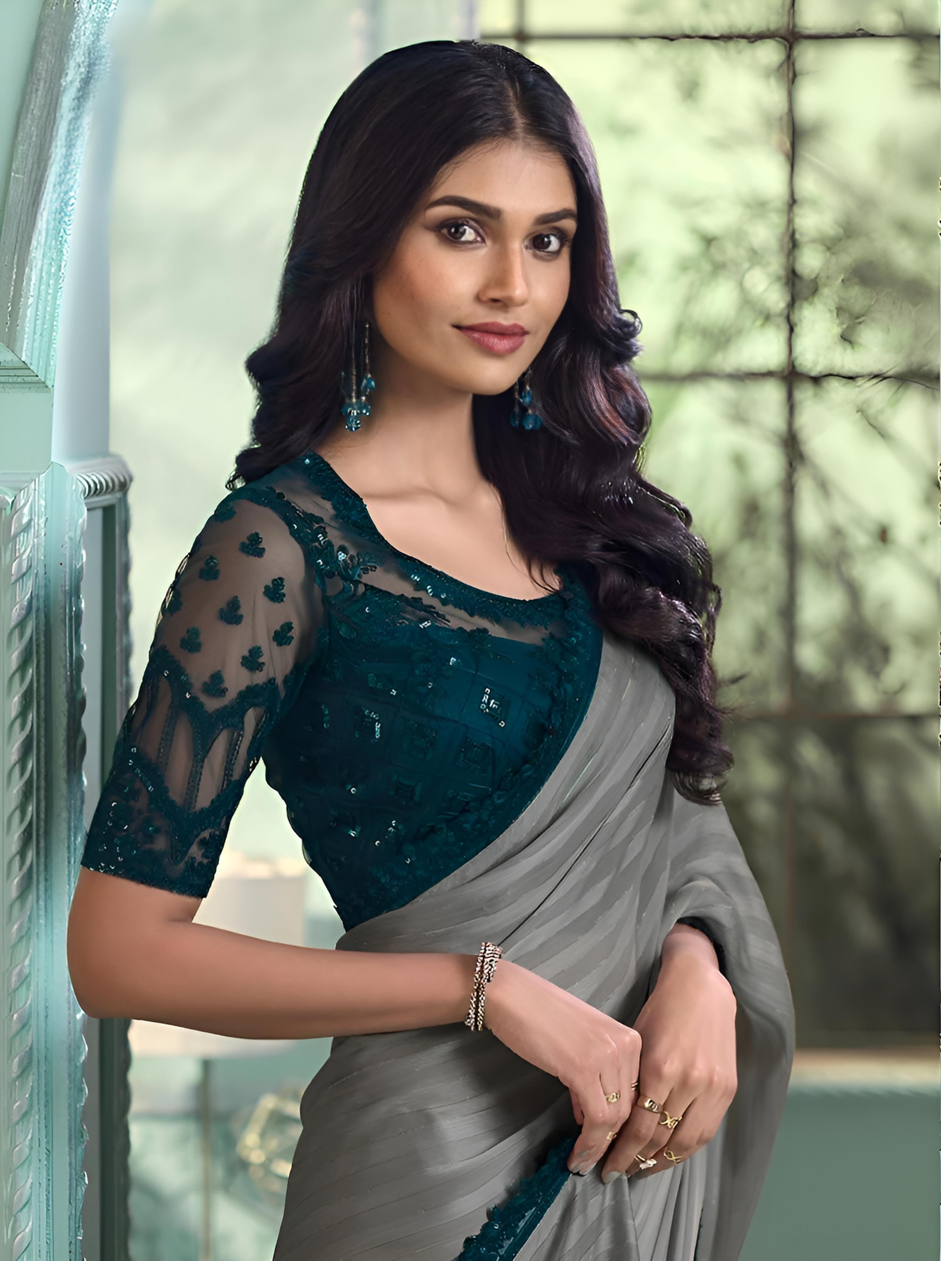 Grey Fancy Fabric Saree