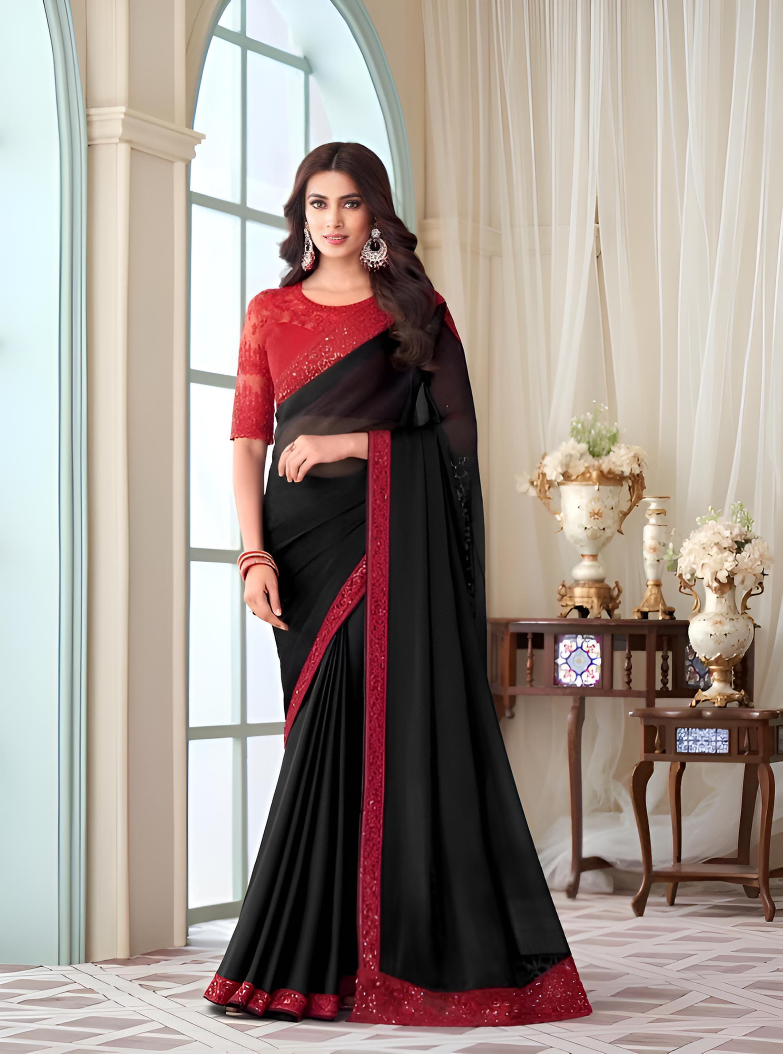 Black Fancy Fabric Saree