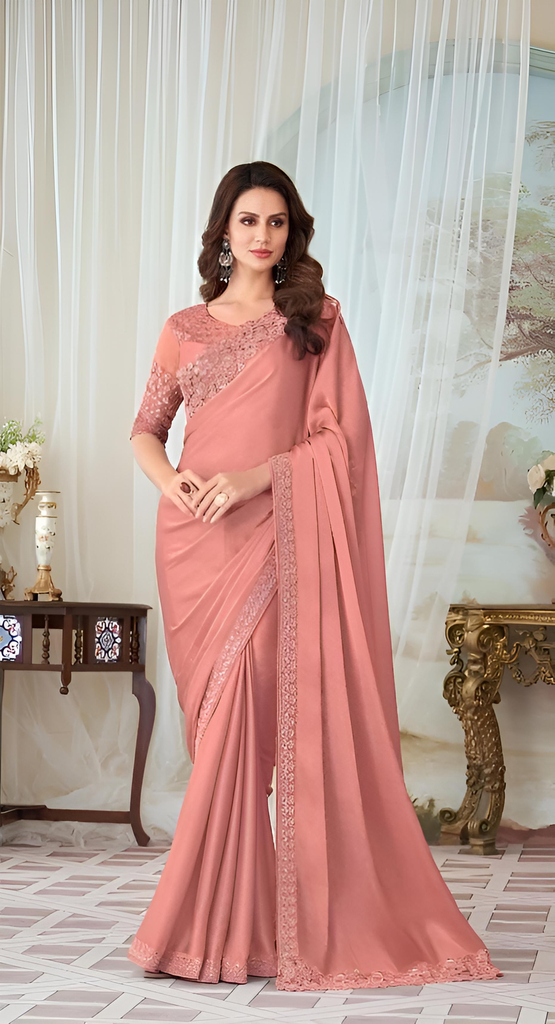 Dusty Peach Fancy Fabric Saree