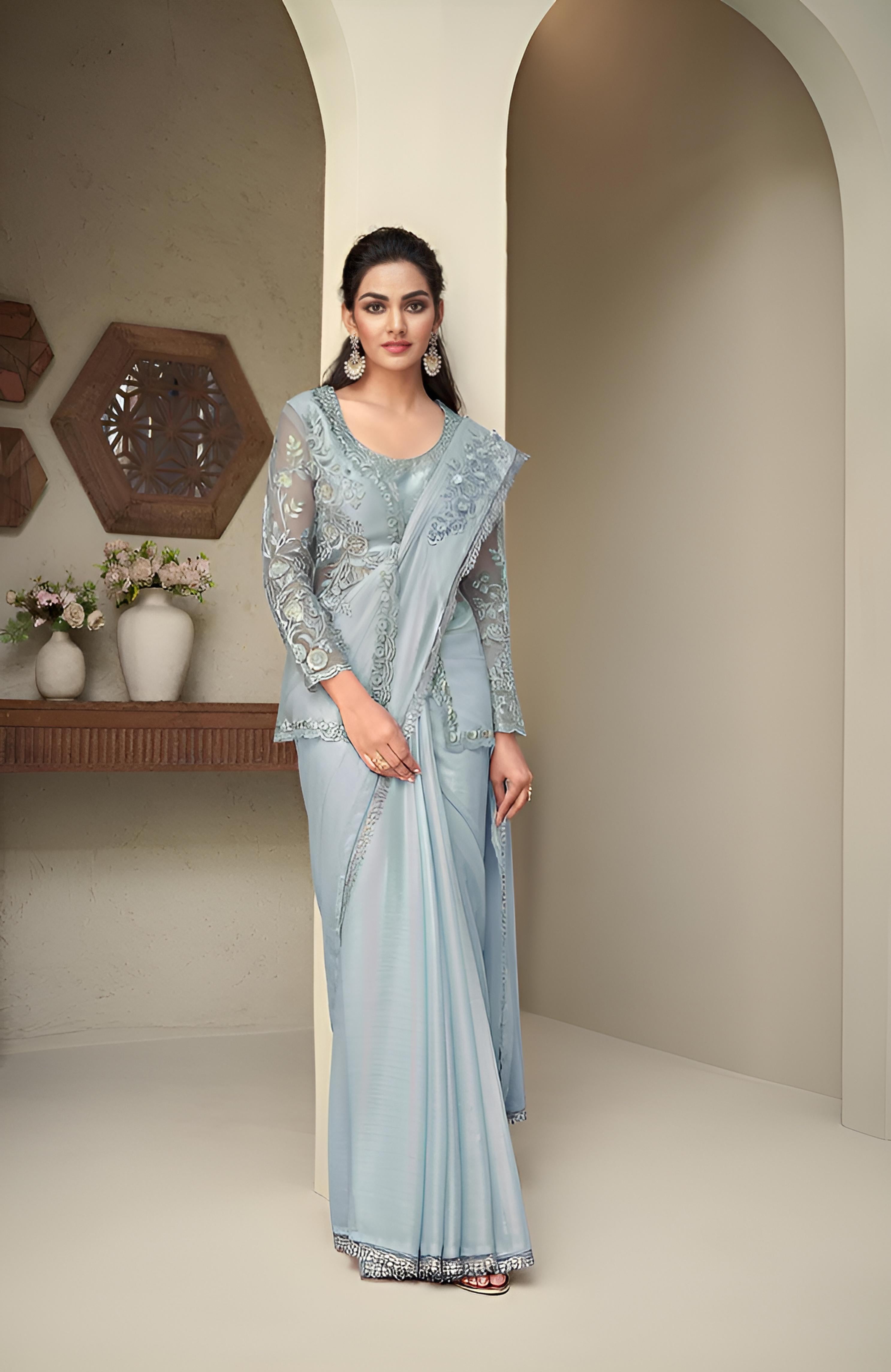 Powder Blue Fancy Saree