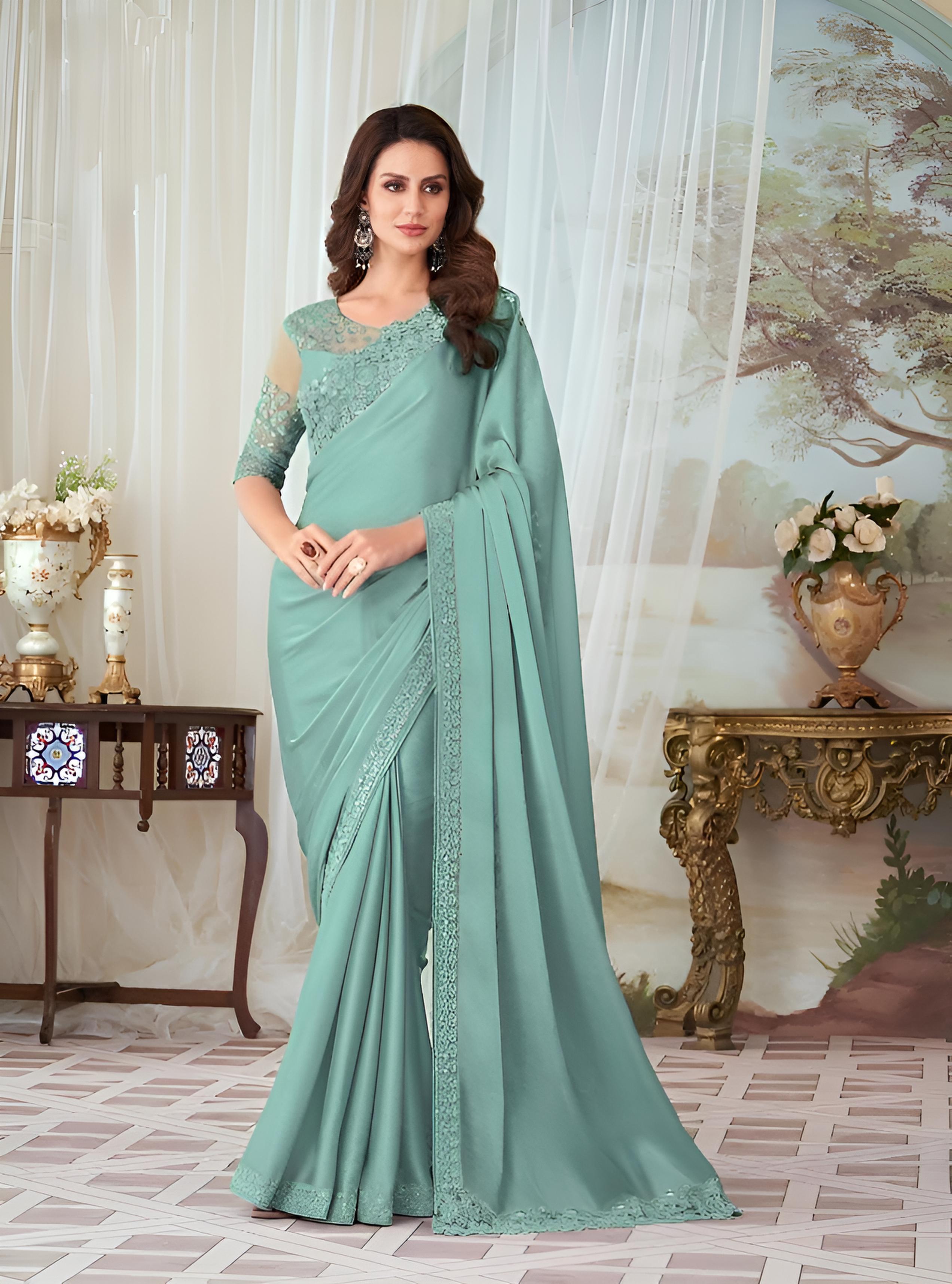 Sea Green Fancy Fabric Saree