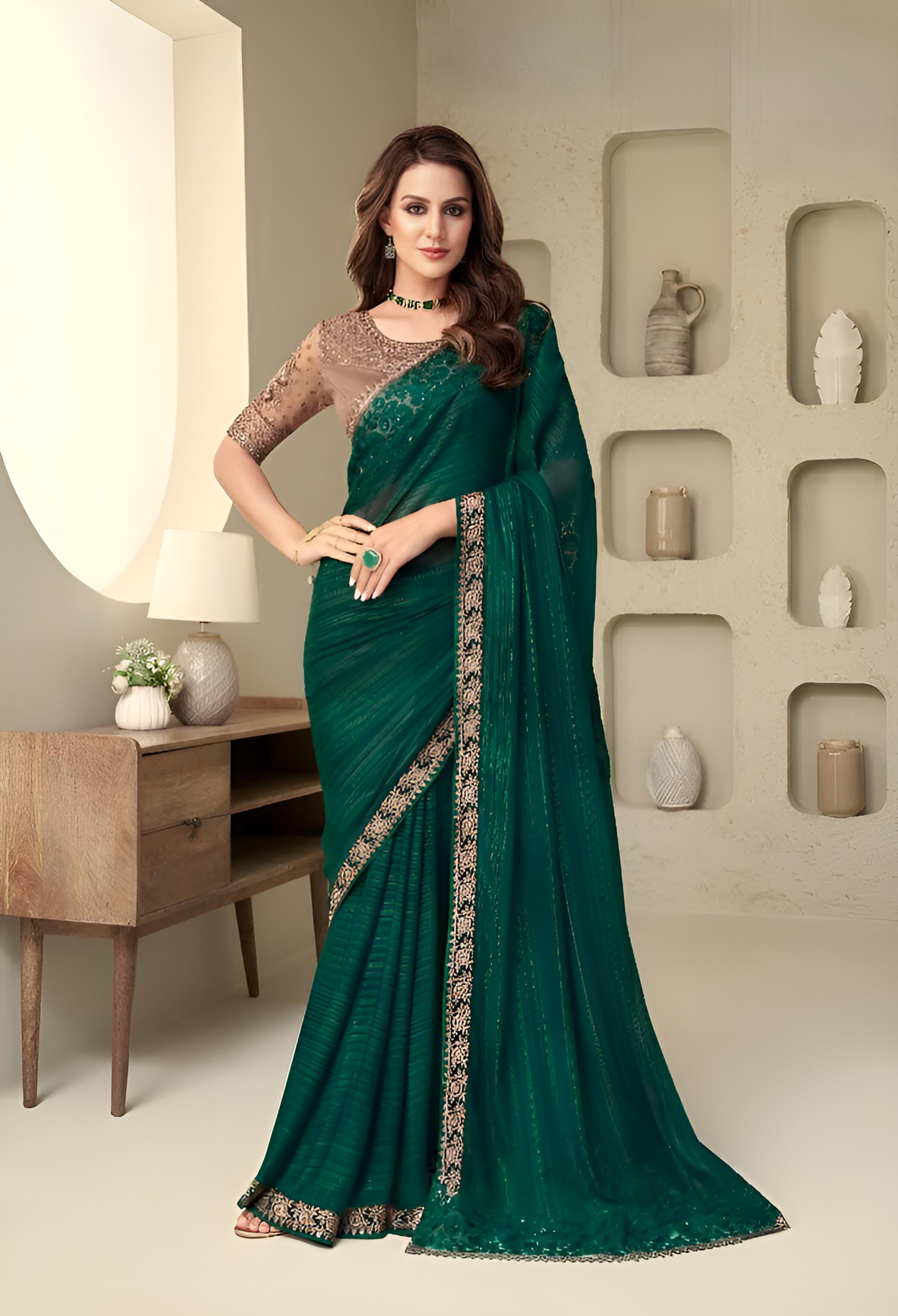 Emerald Green Fancy Fabric Saree