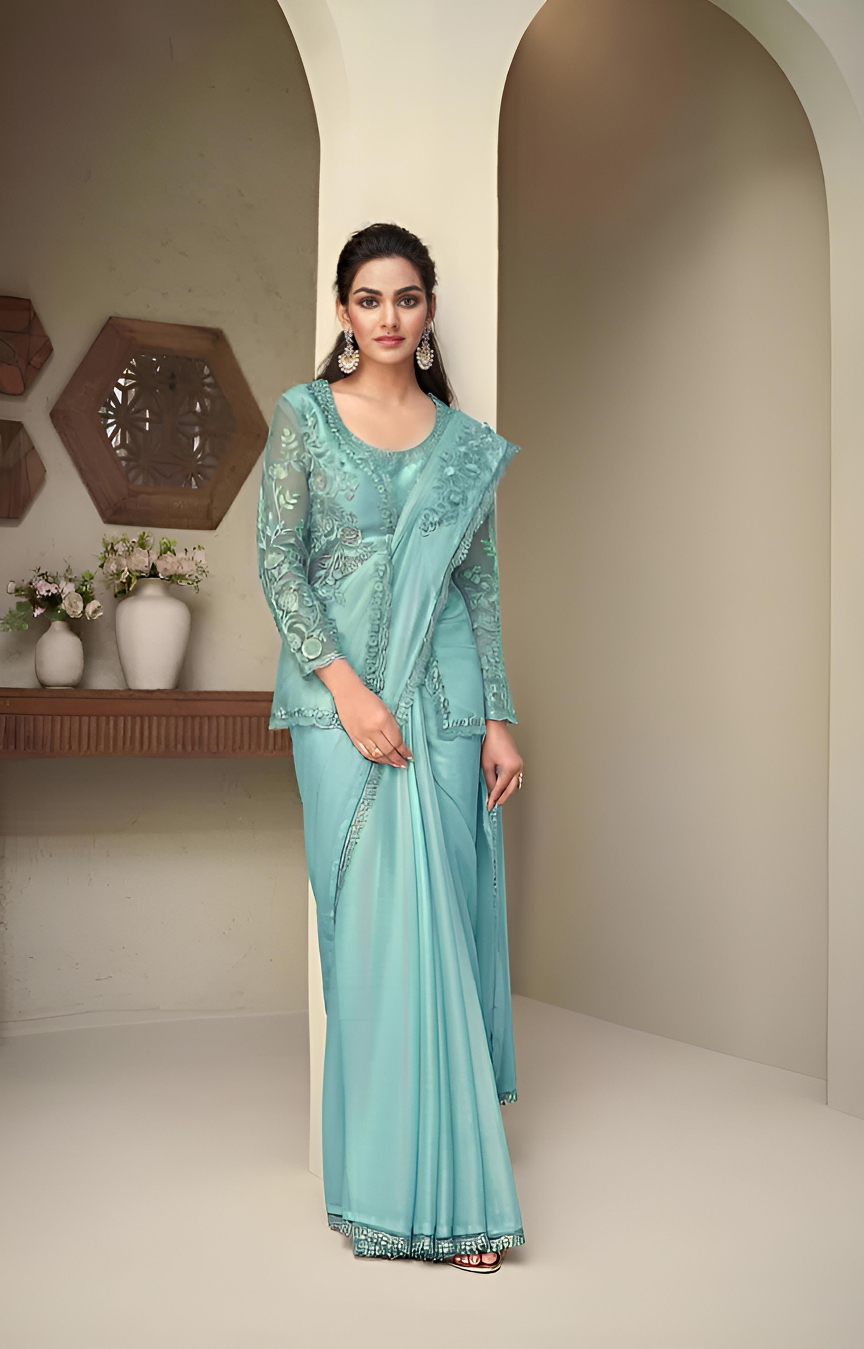 Sky Blue Fancy Fabric Saree