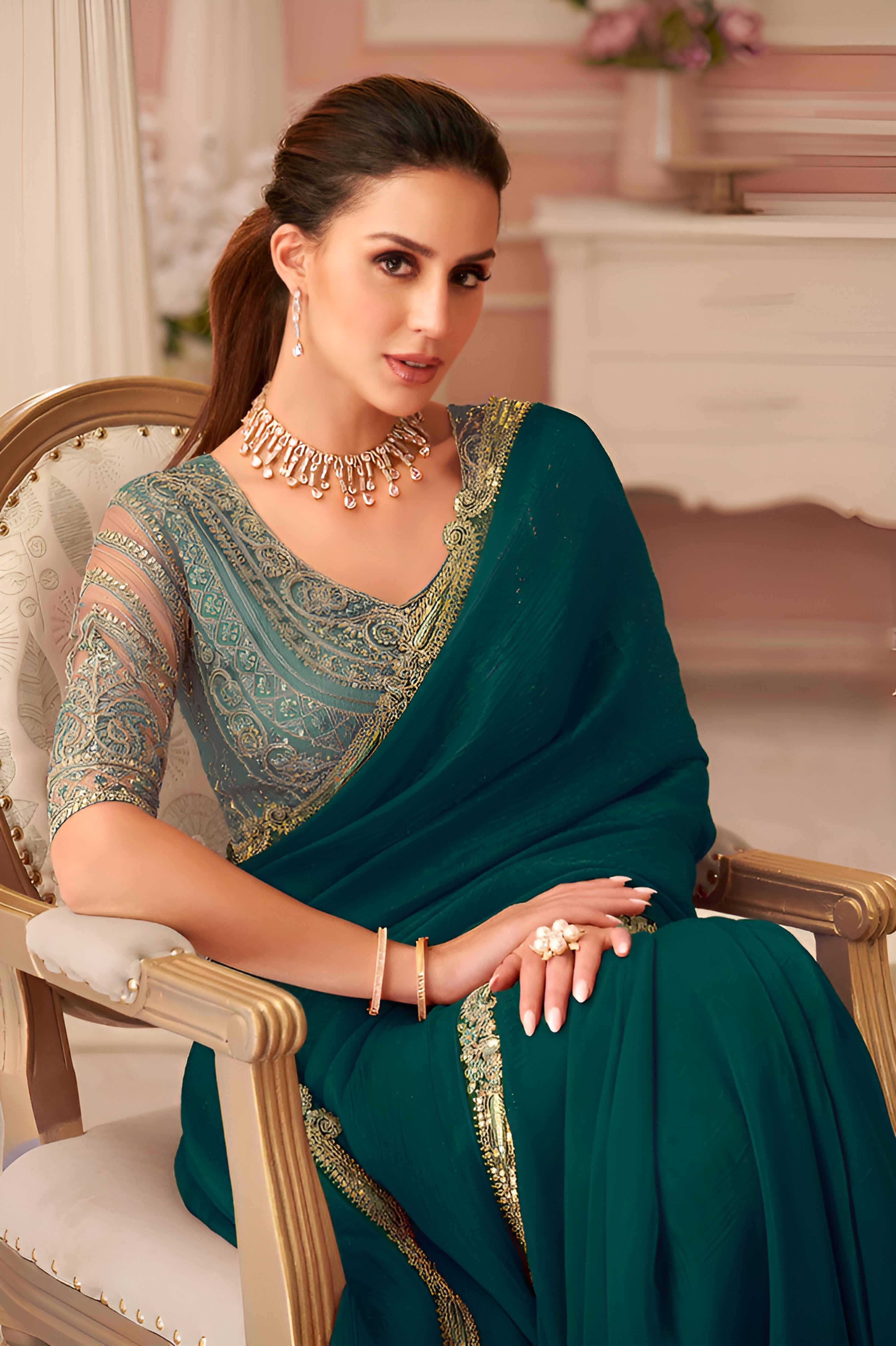 Dark Green Georgette Saree