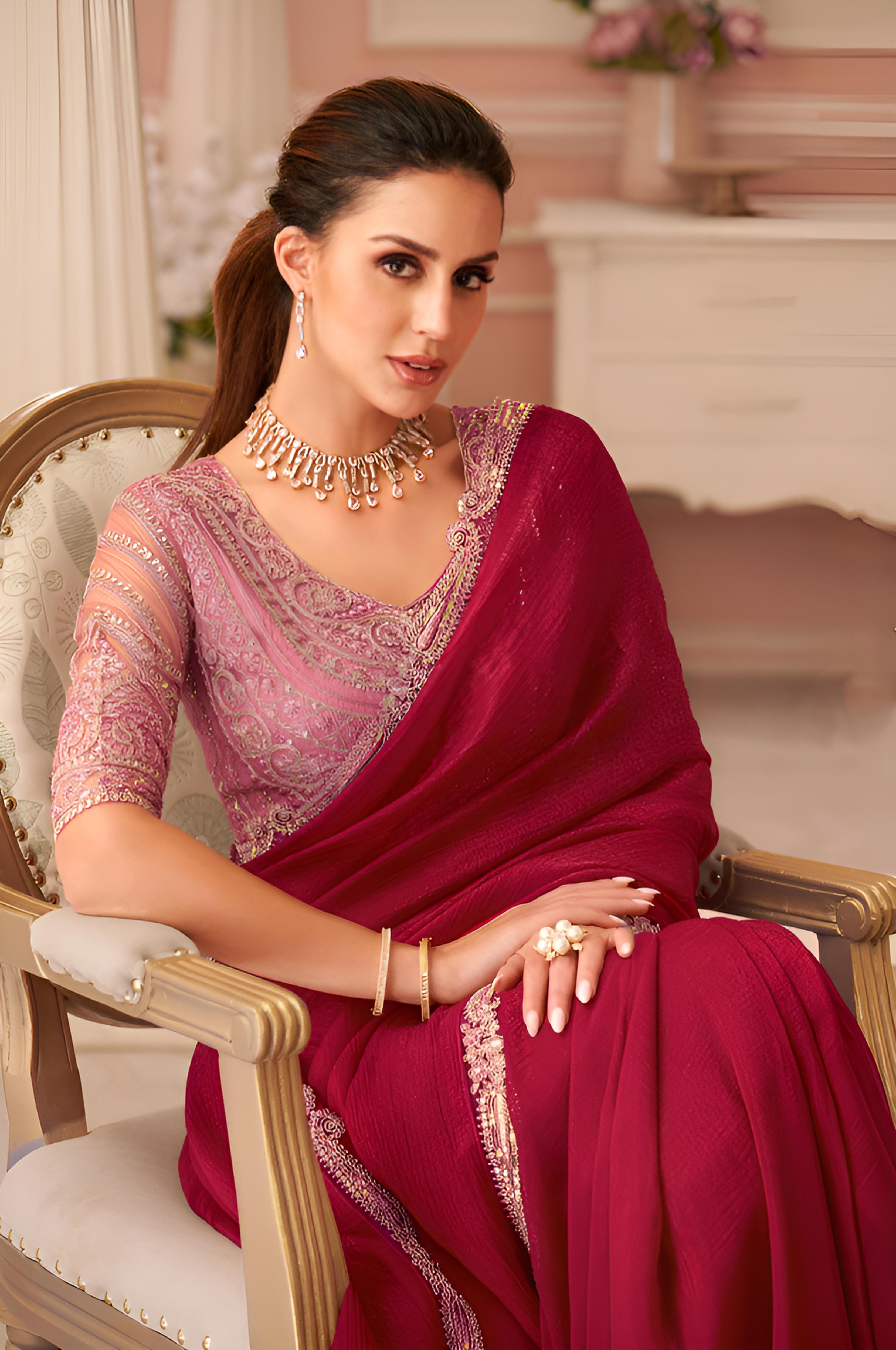 Dark Maroon Georgette Saree