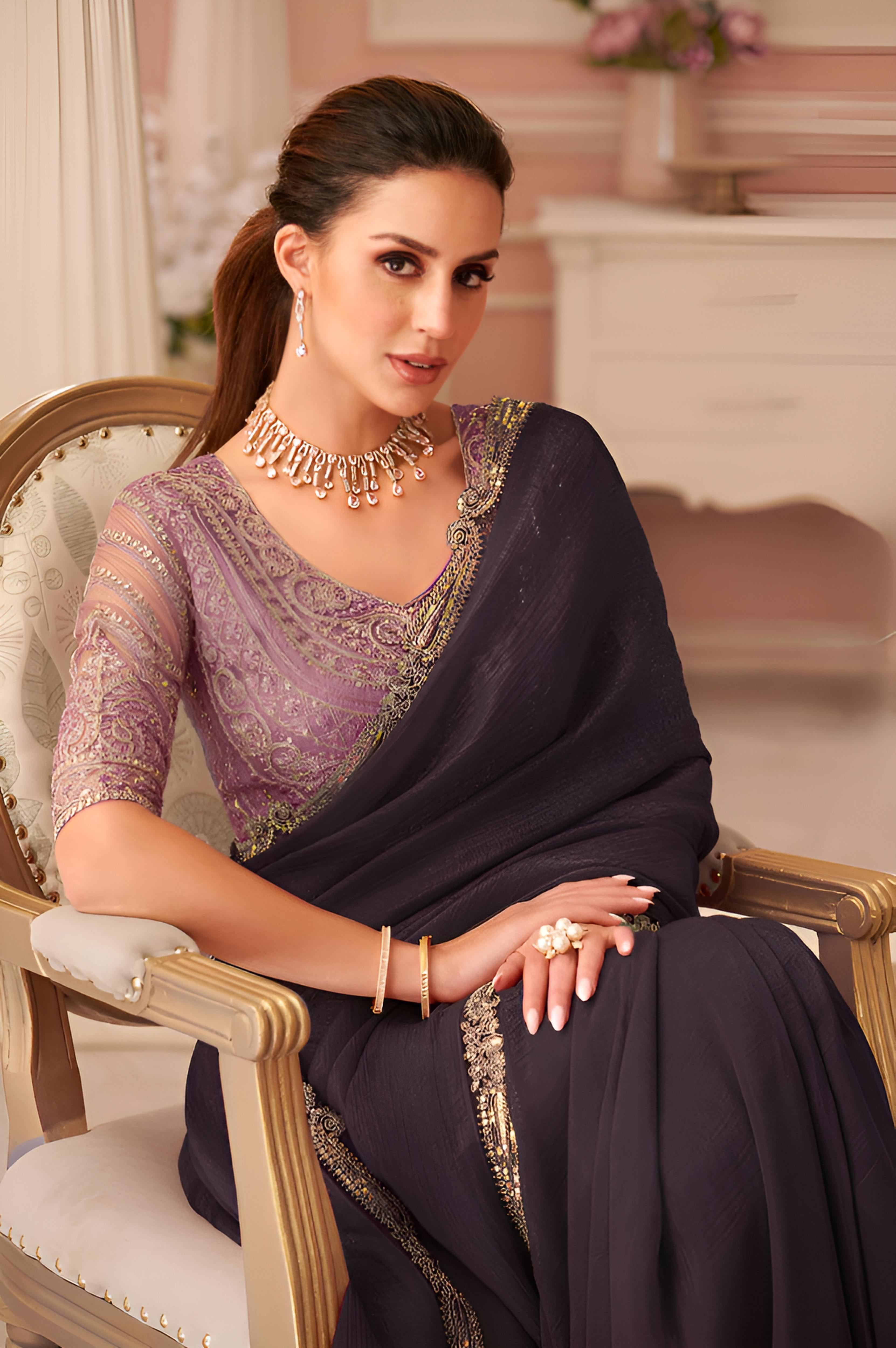 Dark Brown Georgette Saree