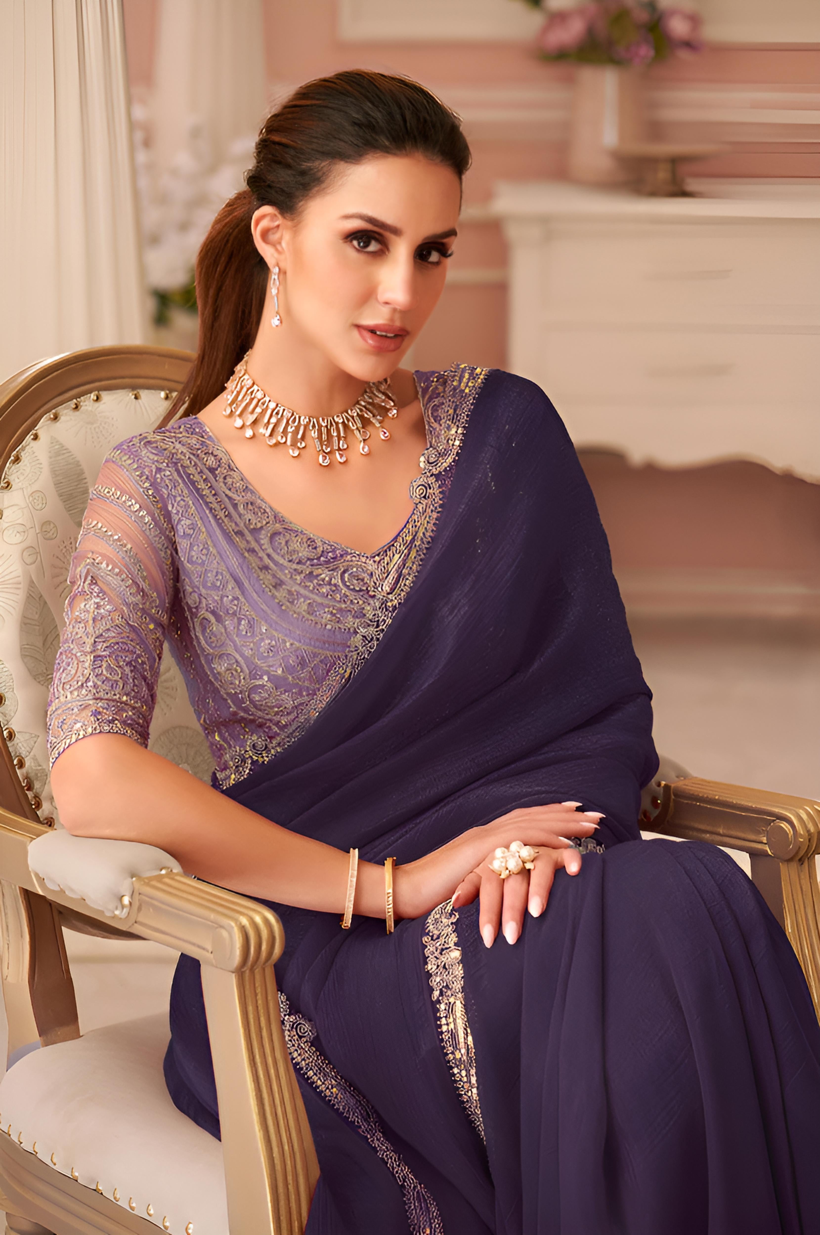 Dark Purple Georgette Saree