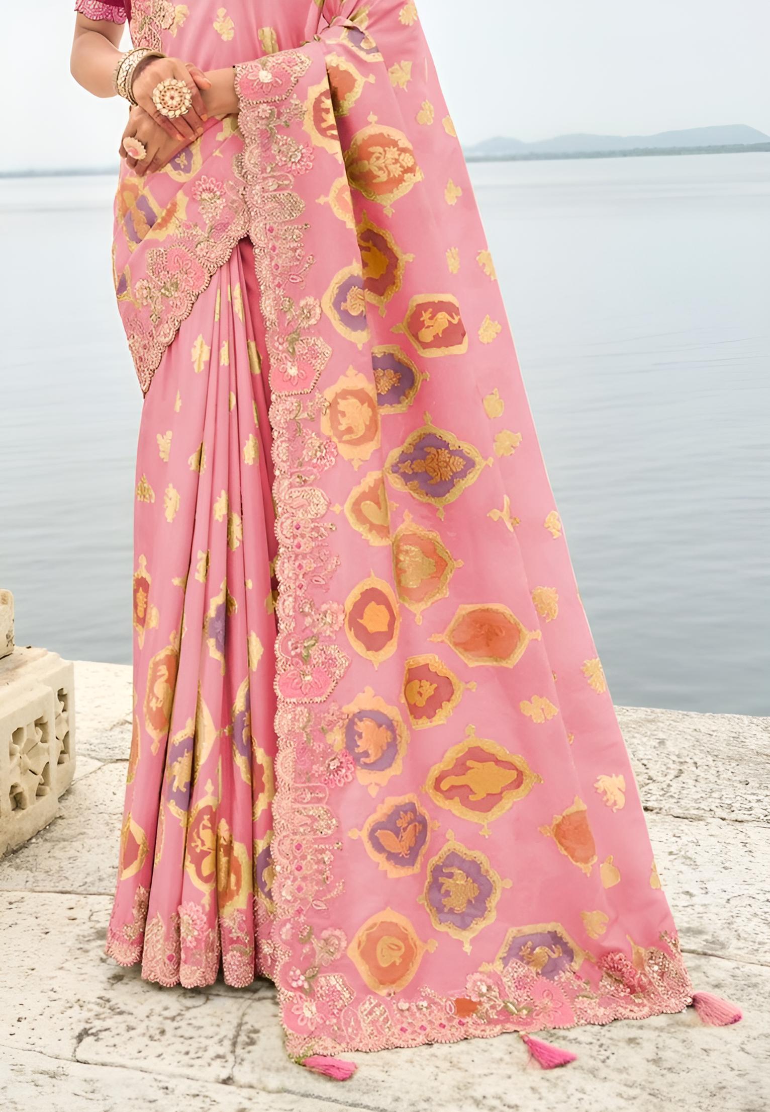 Rosy Pink Silk Saree