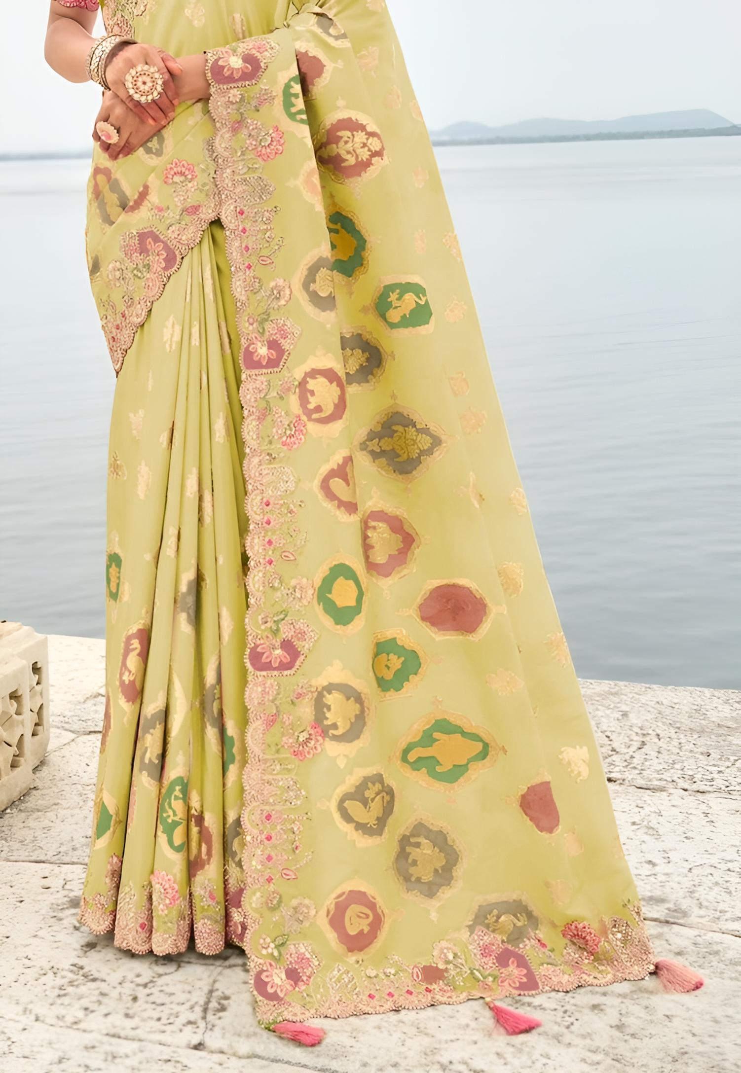 Lime Yellow Silk Saree