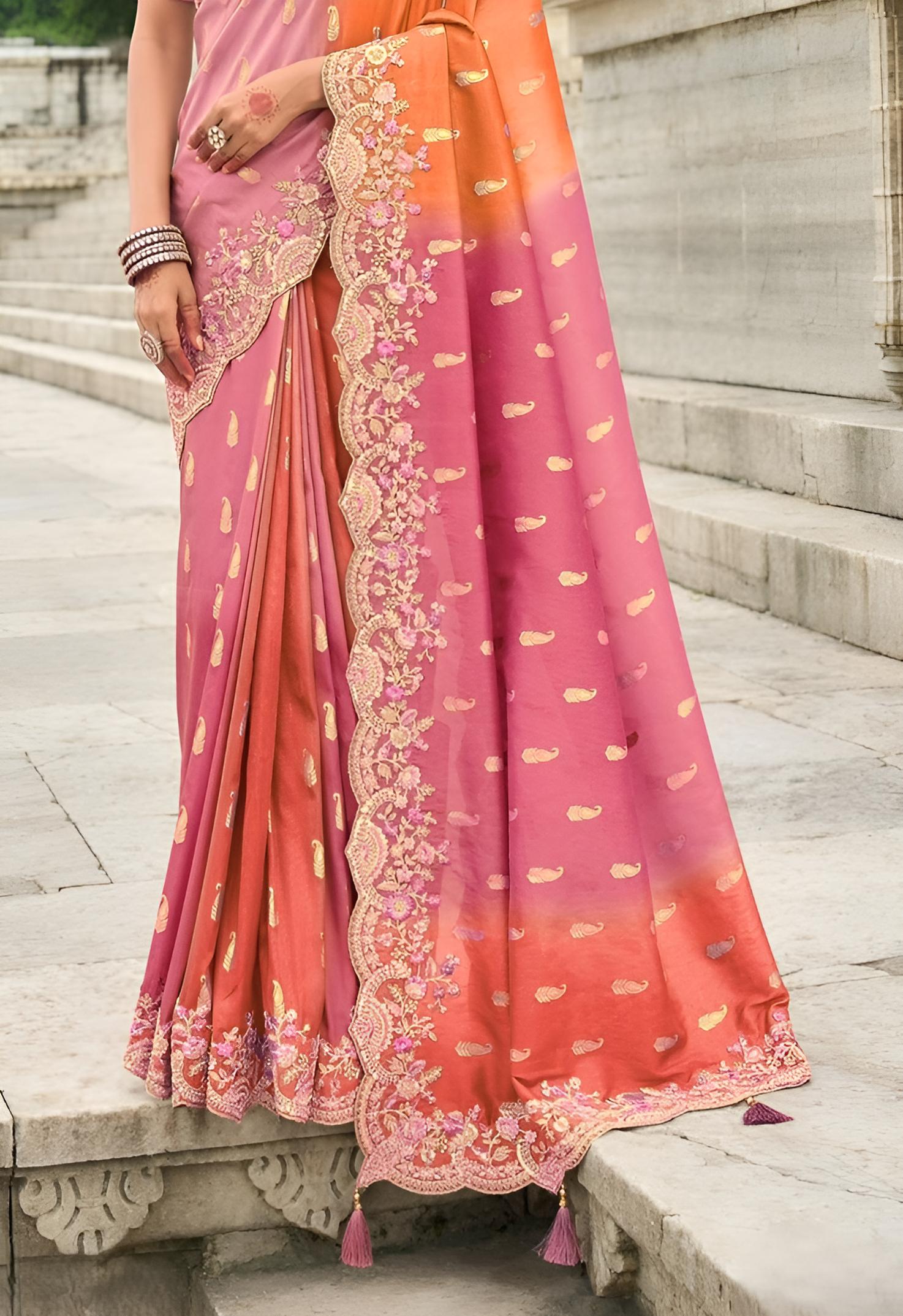 Peach Pink Silk Saree