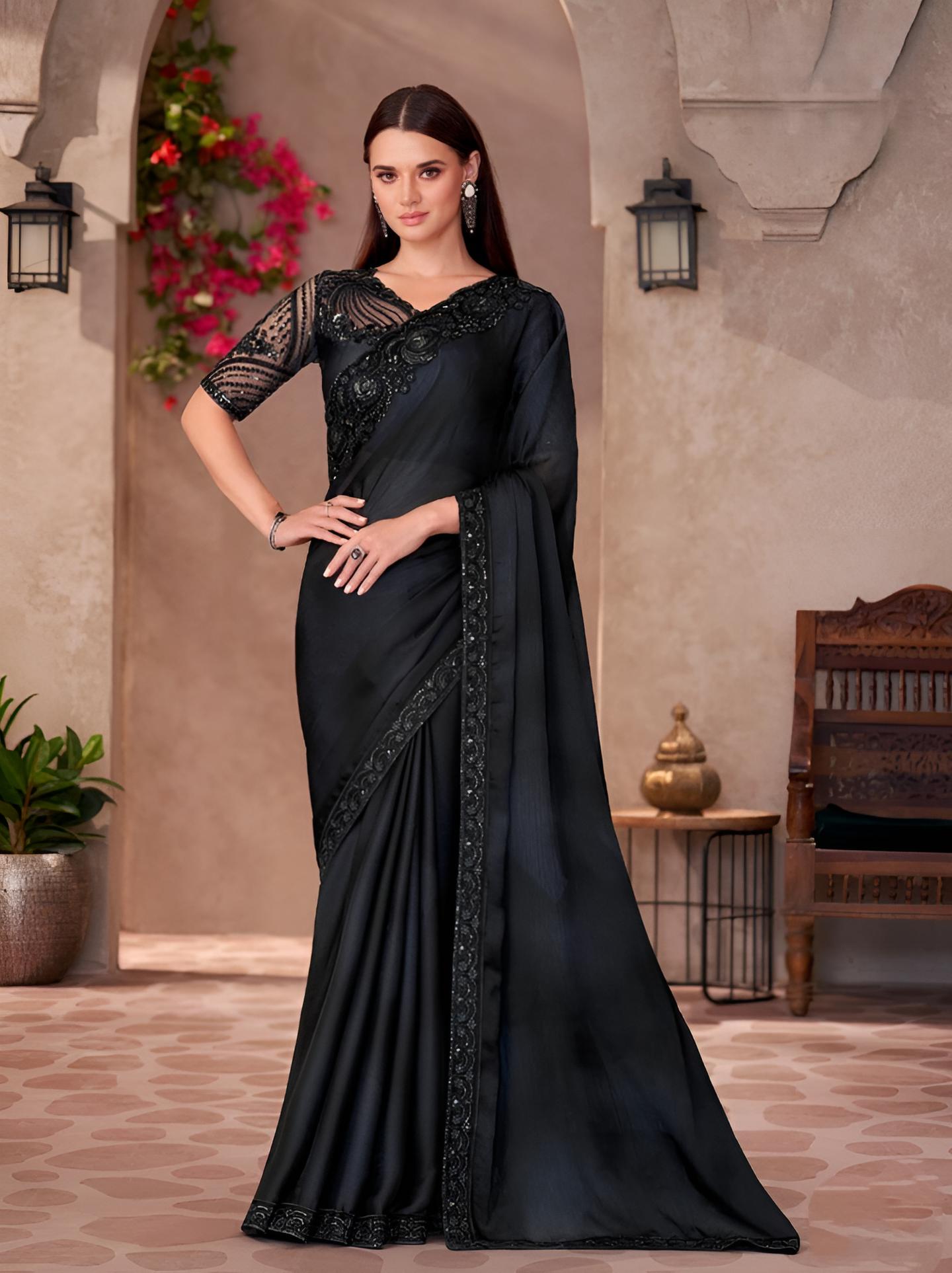 Sparkle Shaded Chiffon Saree & Satin Work Blouse