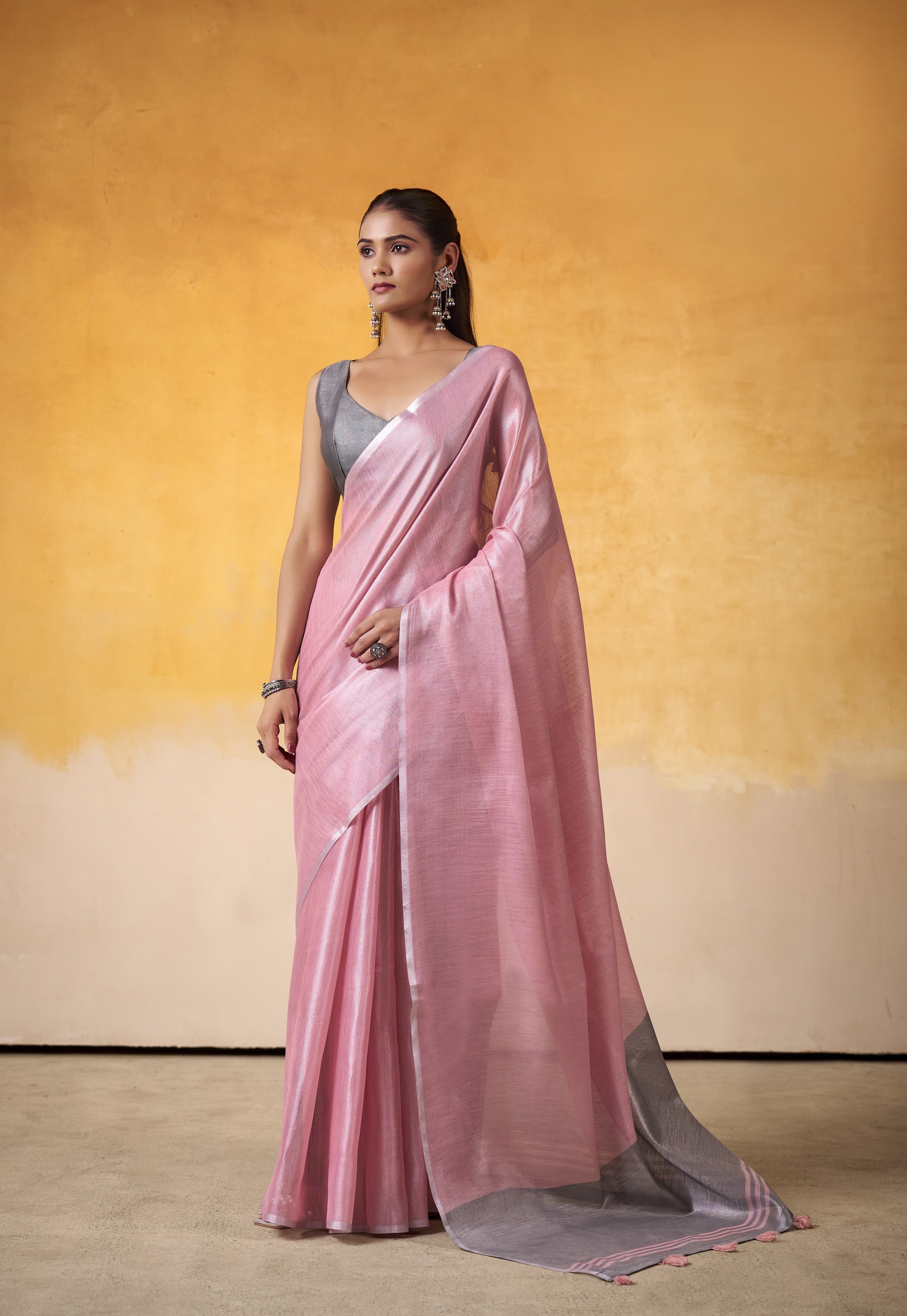Pale Pink Tissue Silk Saree