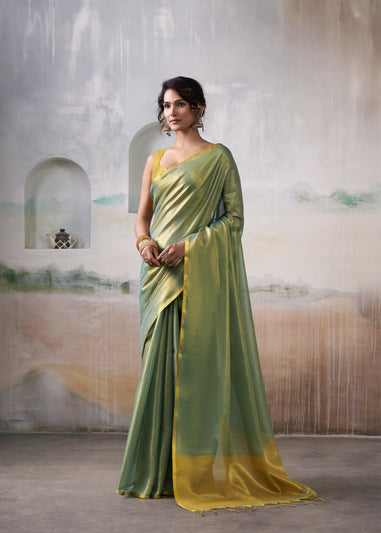 Green Pure Handloom Tissue Saree