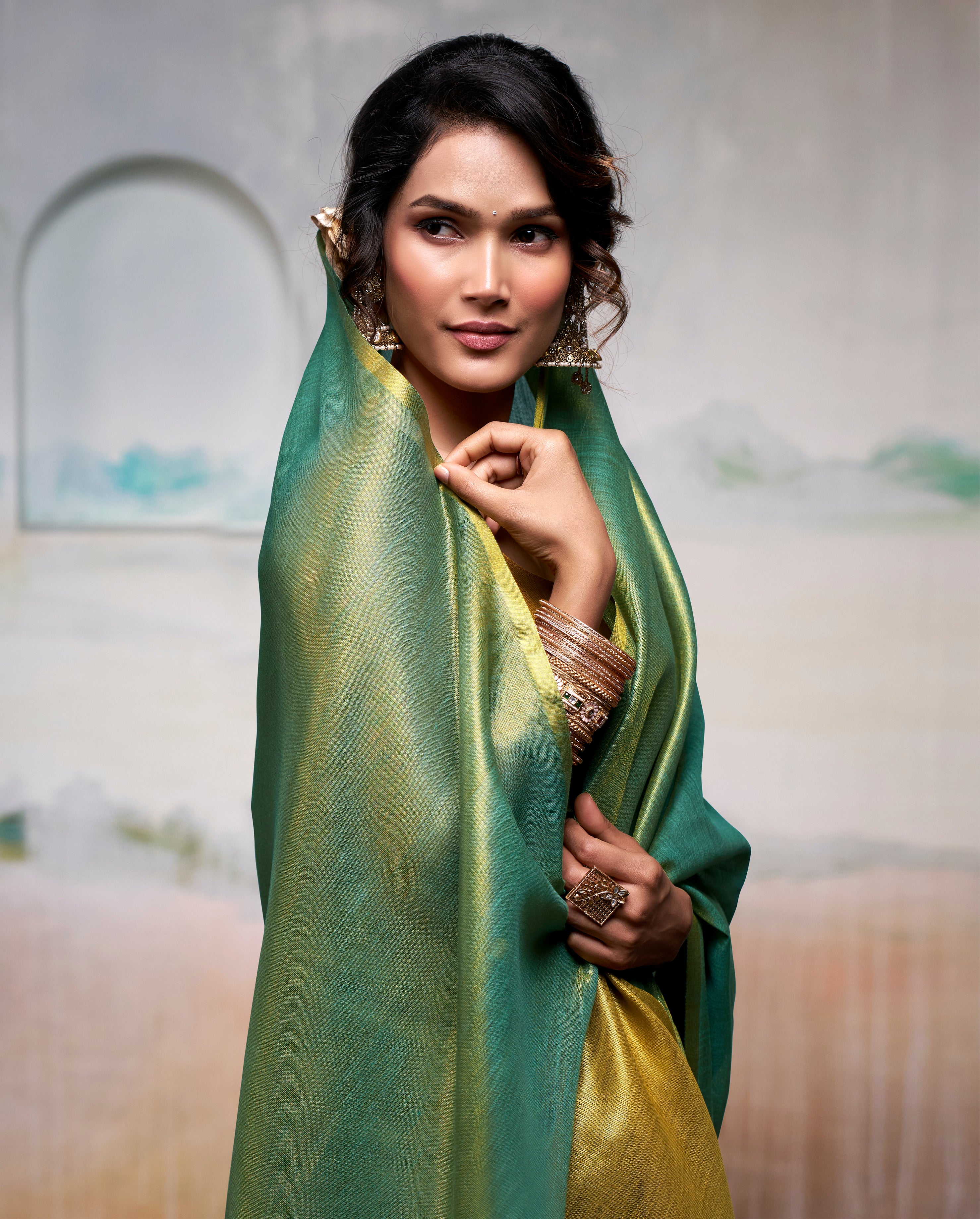 Green Pure Handloom Tissue Saree