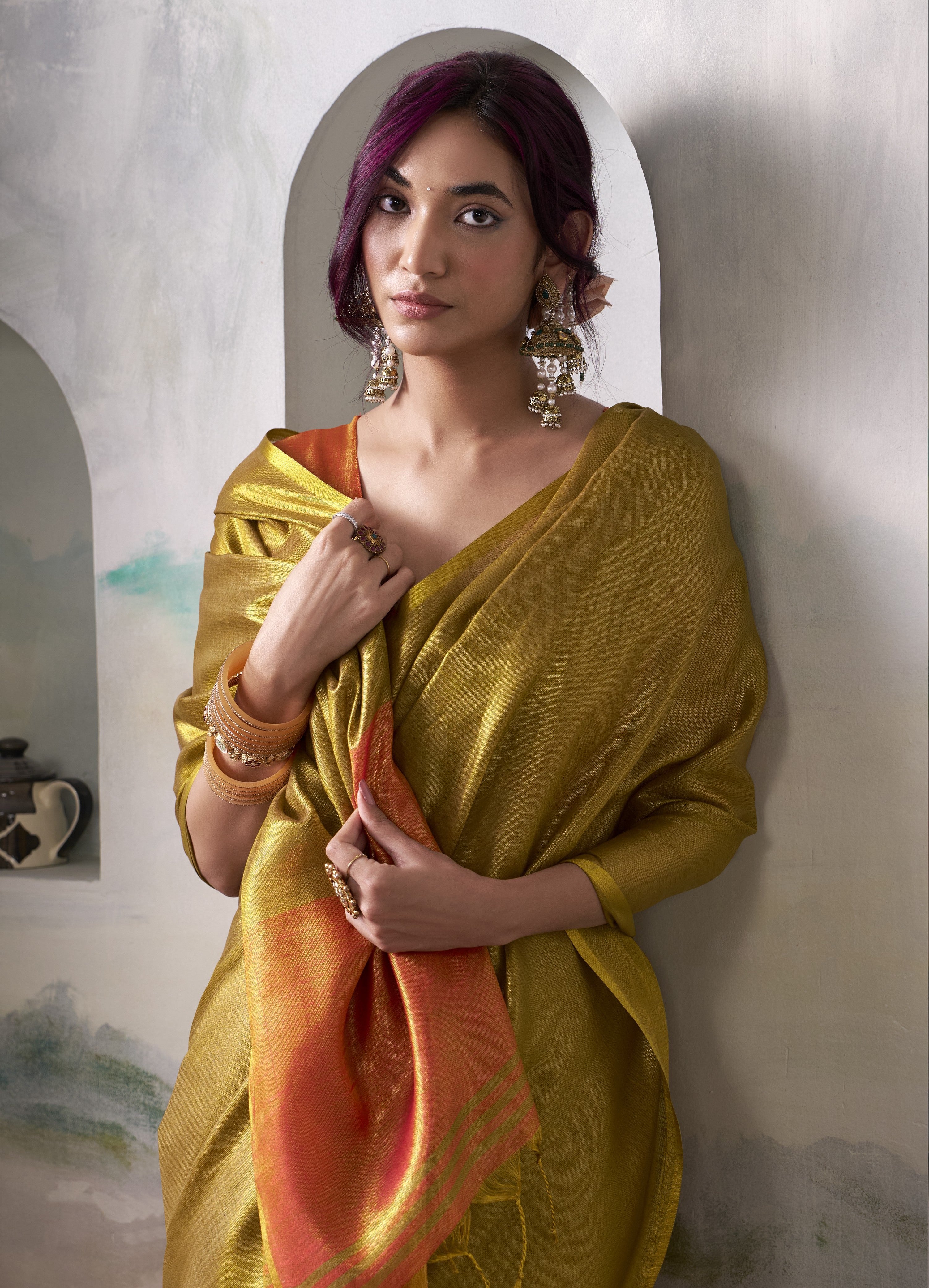 Orange Pure Handloom Tissue Saree
