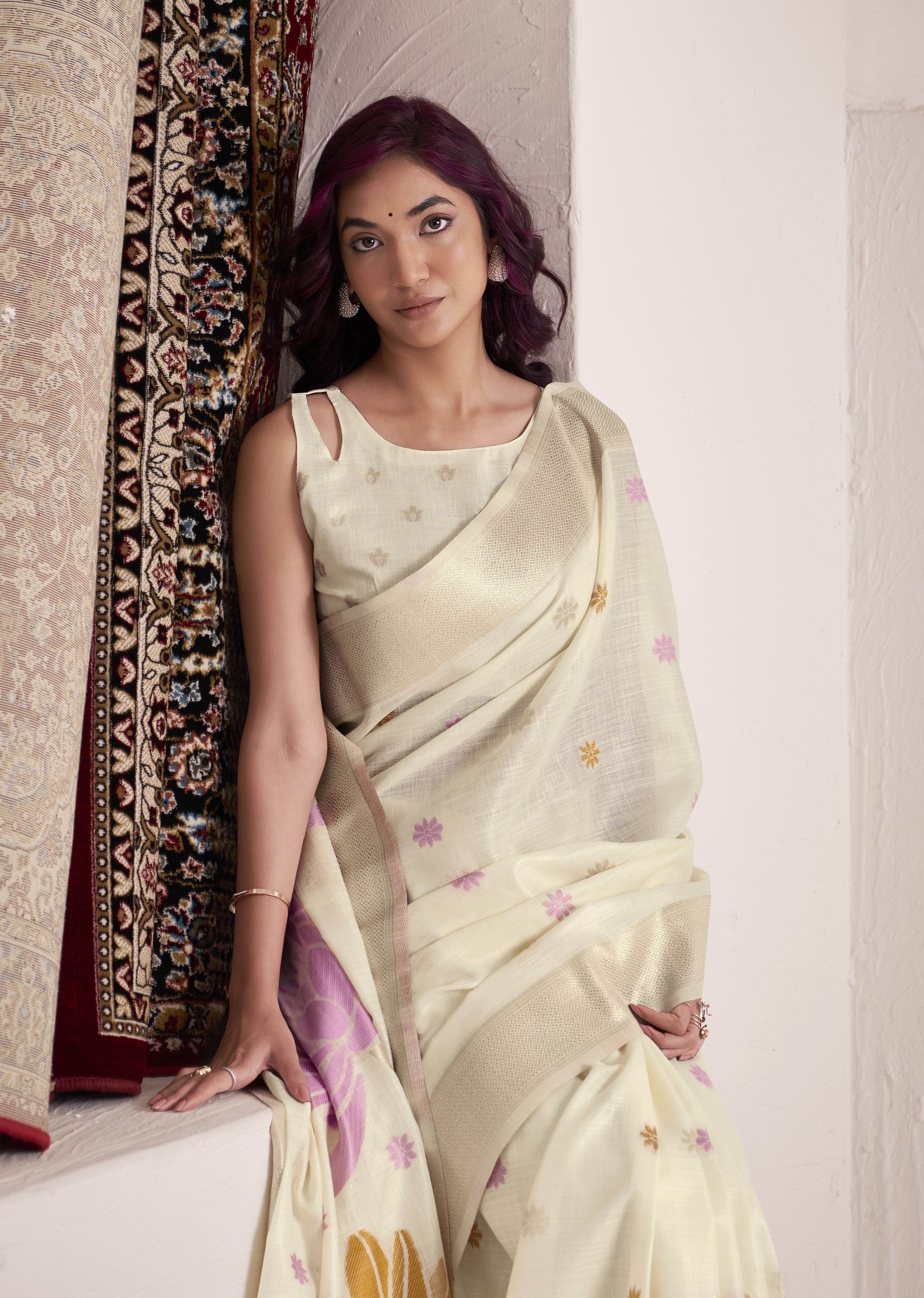 Cream Linen Saree