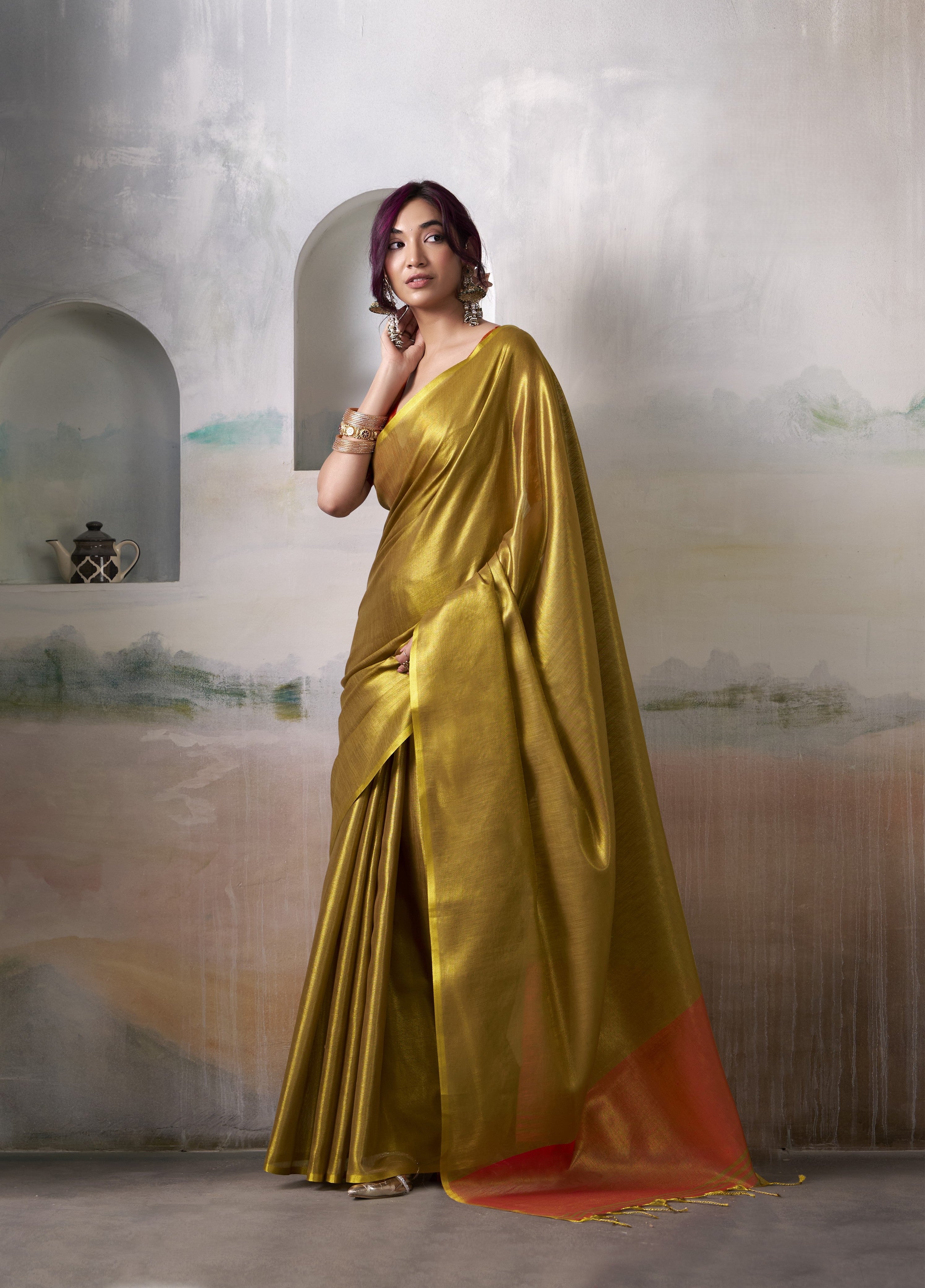 Orange Pure Handloom Tissue Saree