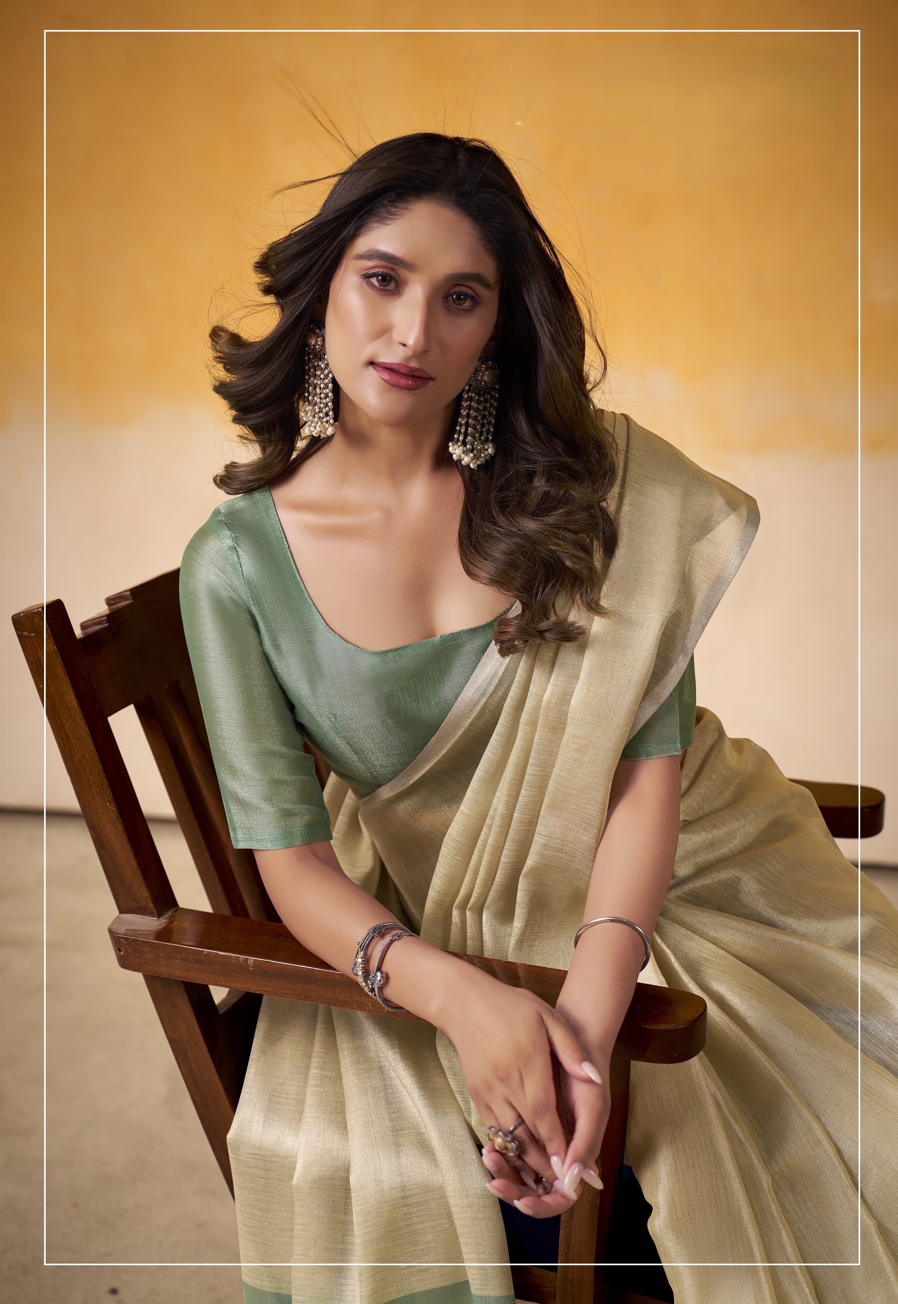 Cream Tissue Silk Saree